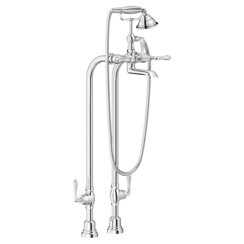 Robinet de bain à installation au plancher Traditionnel avec à douchette et poignées à levier Ashbee