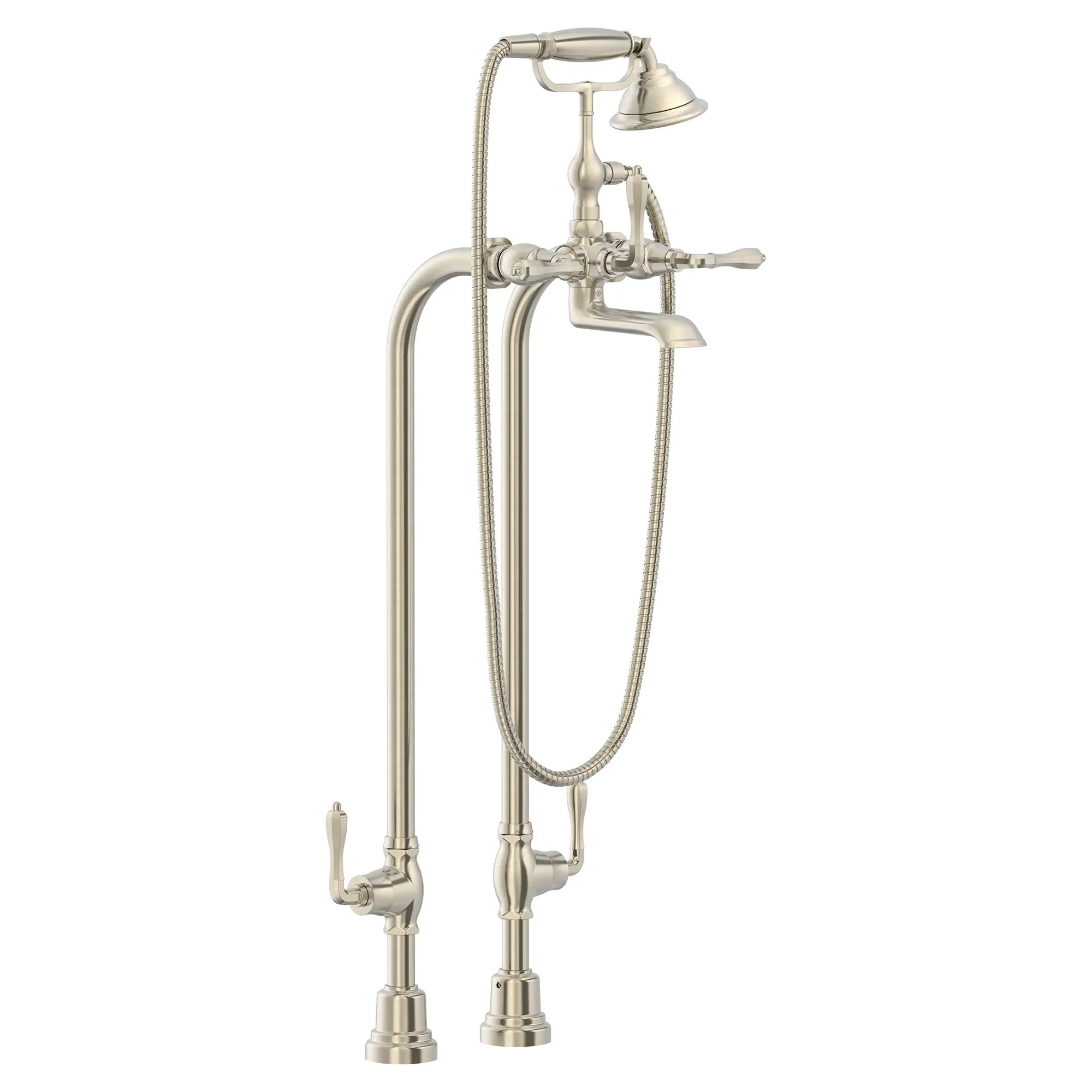 Robinet de bain à installation au plancher Traditionnel avec à douchette et poignées à levier Ashbee // NICKEL BROSSÉ // 92961_D3510195C.144_CDNwebp.webp