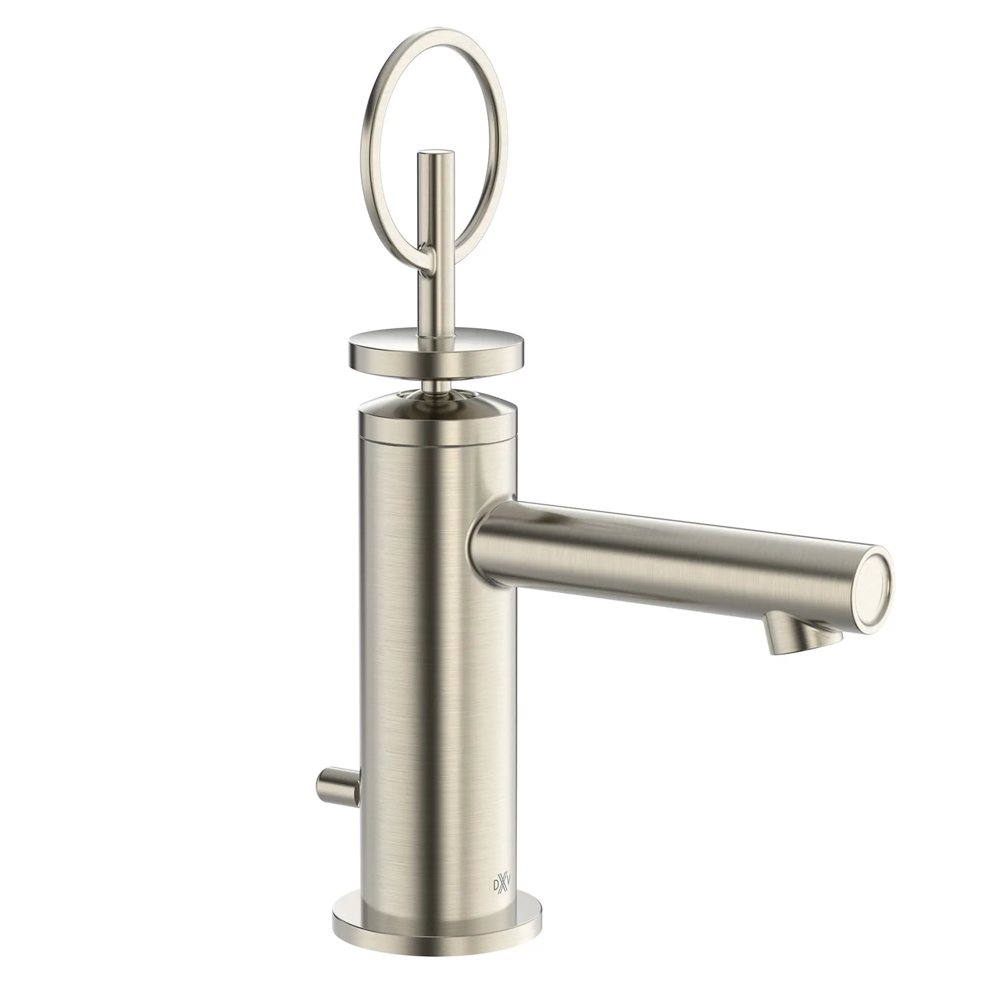Robinet de lavabo à monocommande Percy avec indicateurs rouge et bleu sur la poignée en boucle // NICKEL BROSSÉ // 93700_D35105104RB.144_CDNwebp.webp