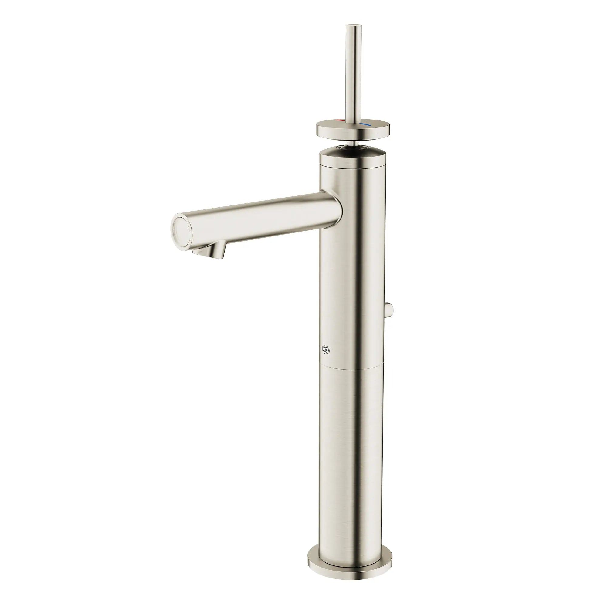 Robinet de lavabo vasque monotrou à poignée unique Percy avec indicateurs rouge et bleu sur la poignée en tige // NICKEL BROSSÉ // 93719_D35105150RB144_R_CDNwebp.webp