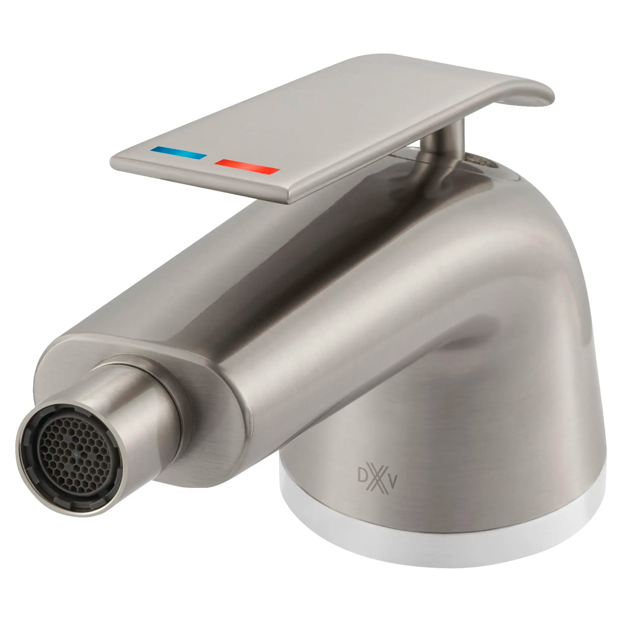 Robinet pour bidet DXV Modulus avec indicateurs rouge et bleu sur la poignée // NICKEL BROSSÉ // 95097_D35120012RB144_1_CDNwebp.webp