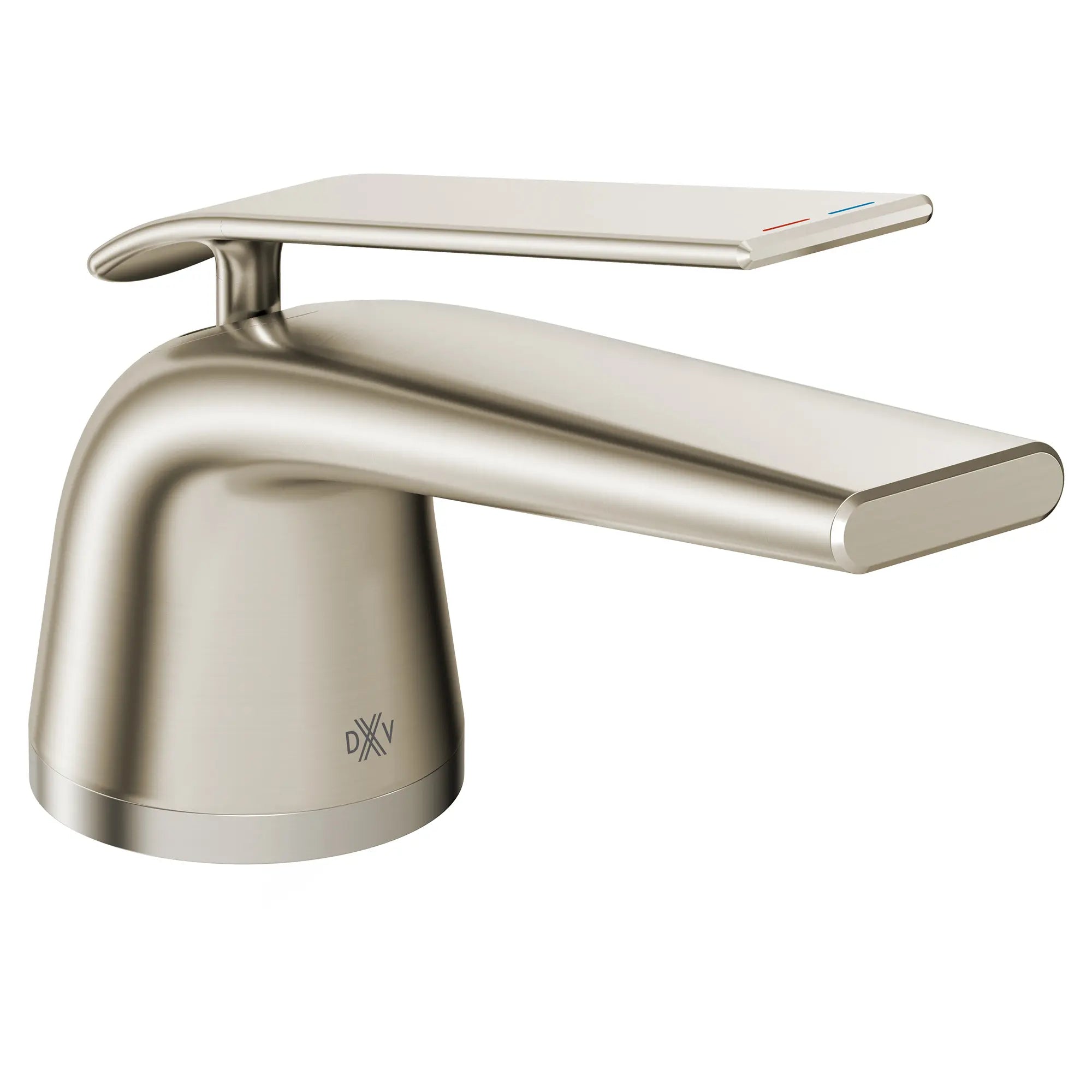 Robinet de lavabo à monocommande DXV Modulus avec indicateurs rouge et bleu sur la poignée // NICKEL BROSSÉ // 95143_D35120102RB.144_CDNwebp.webp