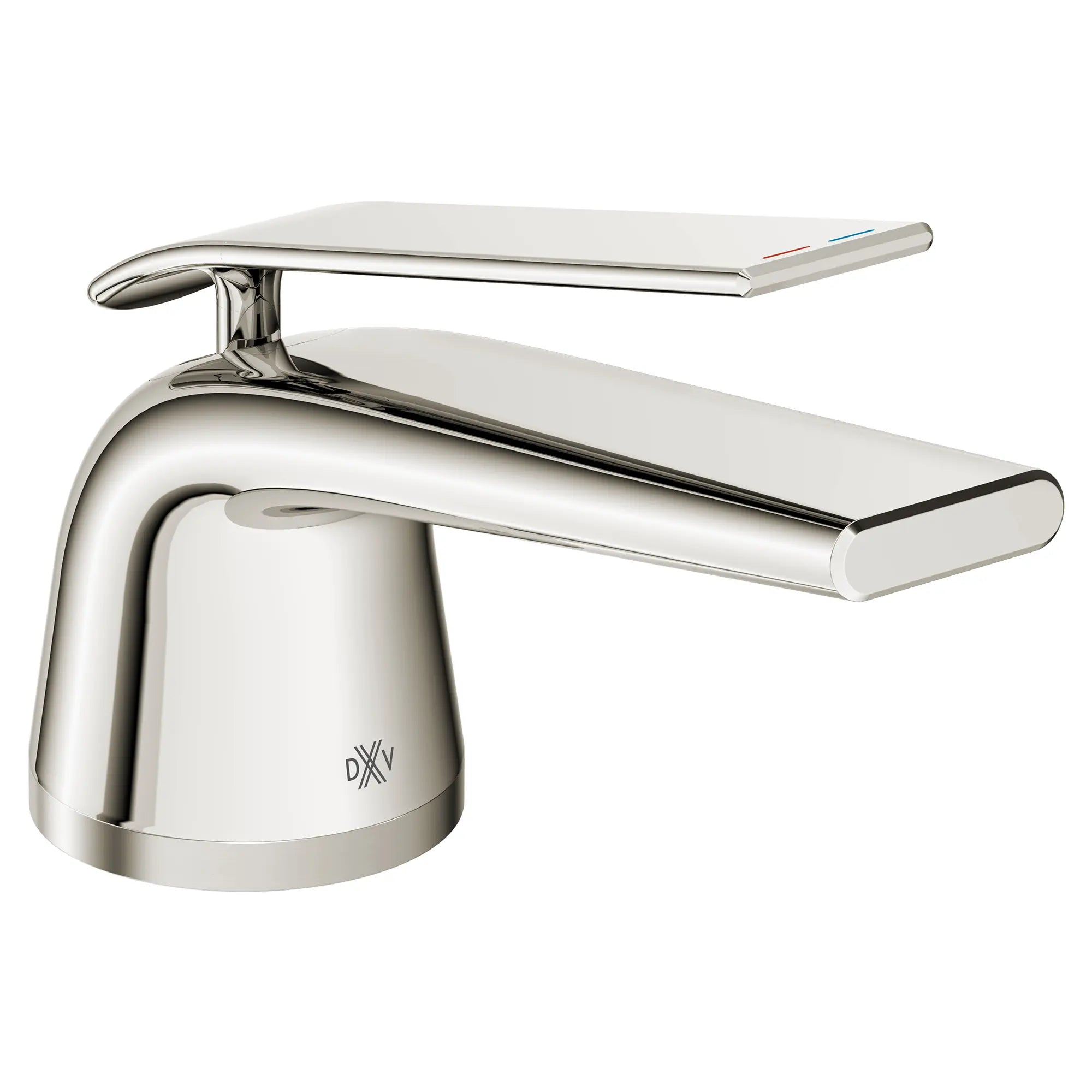 Robinet de lavabo à monocommande DXV Modulus avec indicateurs rouge et bleu sur la poignée // PLATINUM NICKEL // 95149_D35120102RB.150_CDNwebp.webp