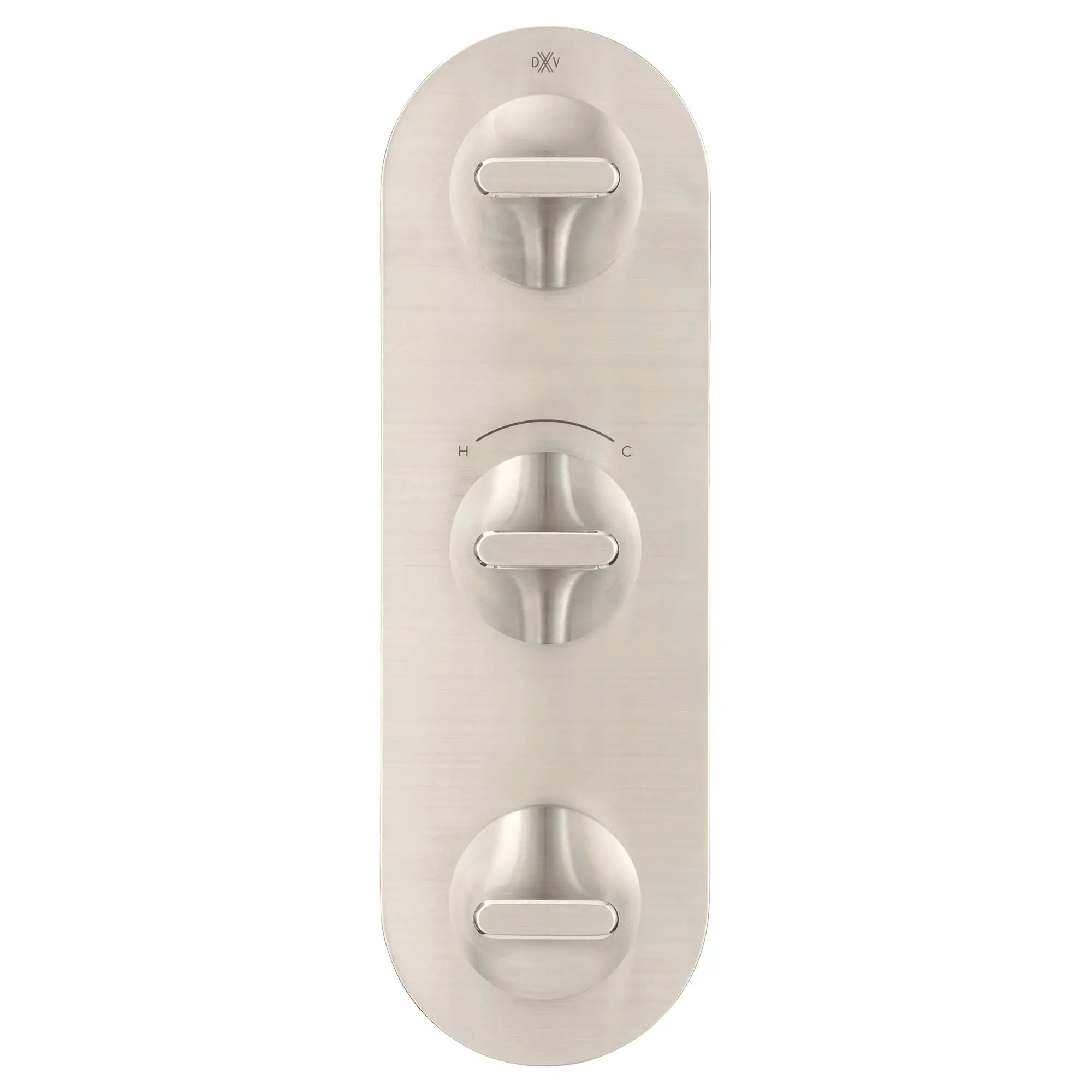 Garniture pour robinet thermostatique à trois poignées DXV Modulus // NICKEL BROSSÉ // 95342_D35120537144_CDNwebp.webp