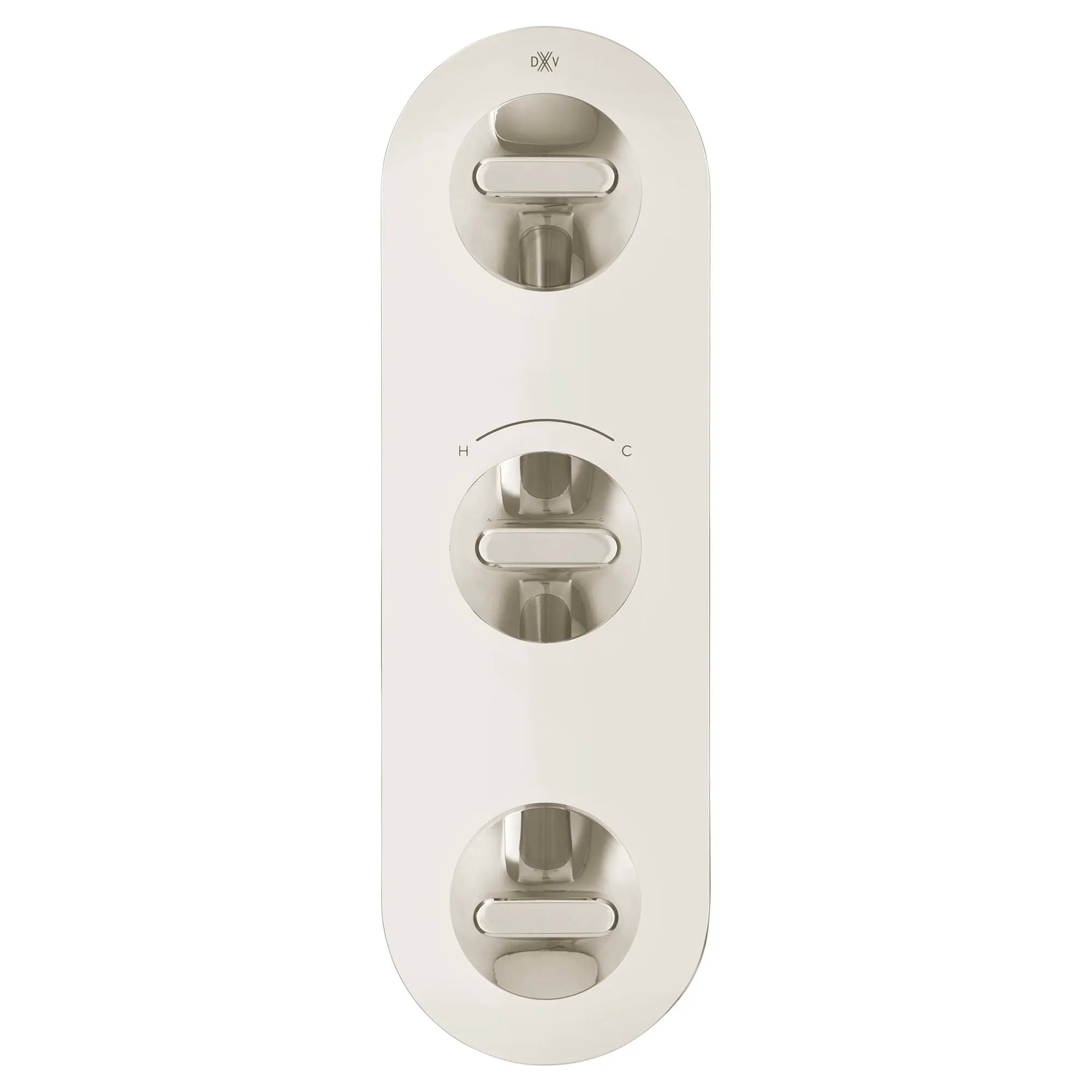 Garniture pour robinet thermostatique à trois poignées DXV Modulus // PLATINUM NICKEL // 95352_D35120537150_CDNwebp.webp