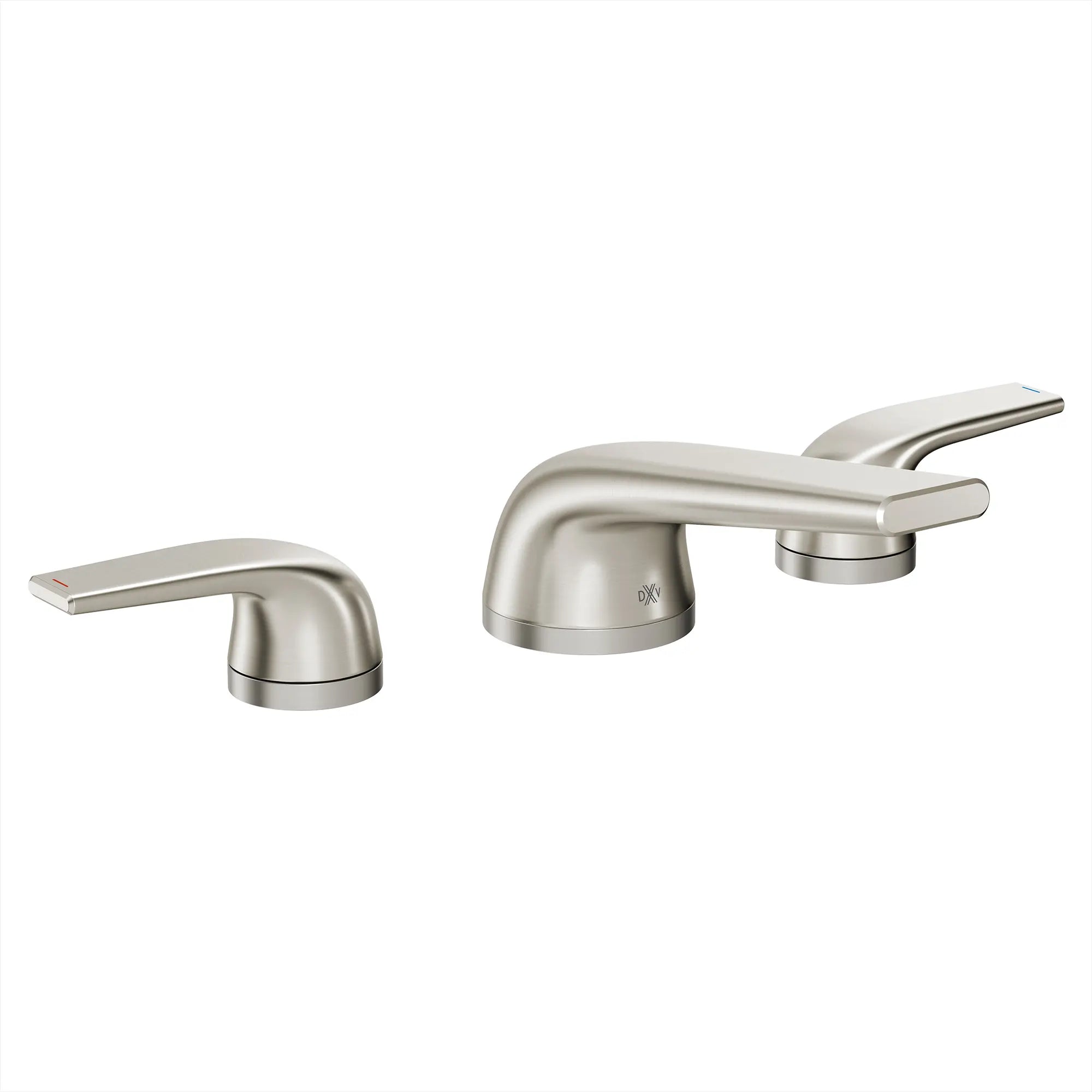 Robinet de lavabo espacé à 2 poignées DXV Modulus avec Indicateurs rouge et bleu sur les poignées à levier  // NICKEL BROSSÉ // 95440_D35120802RB.144_CDNwebp.webp