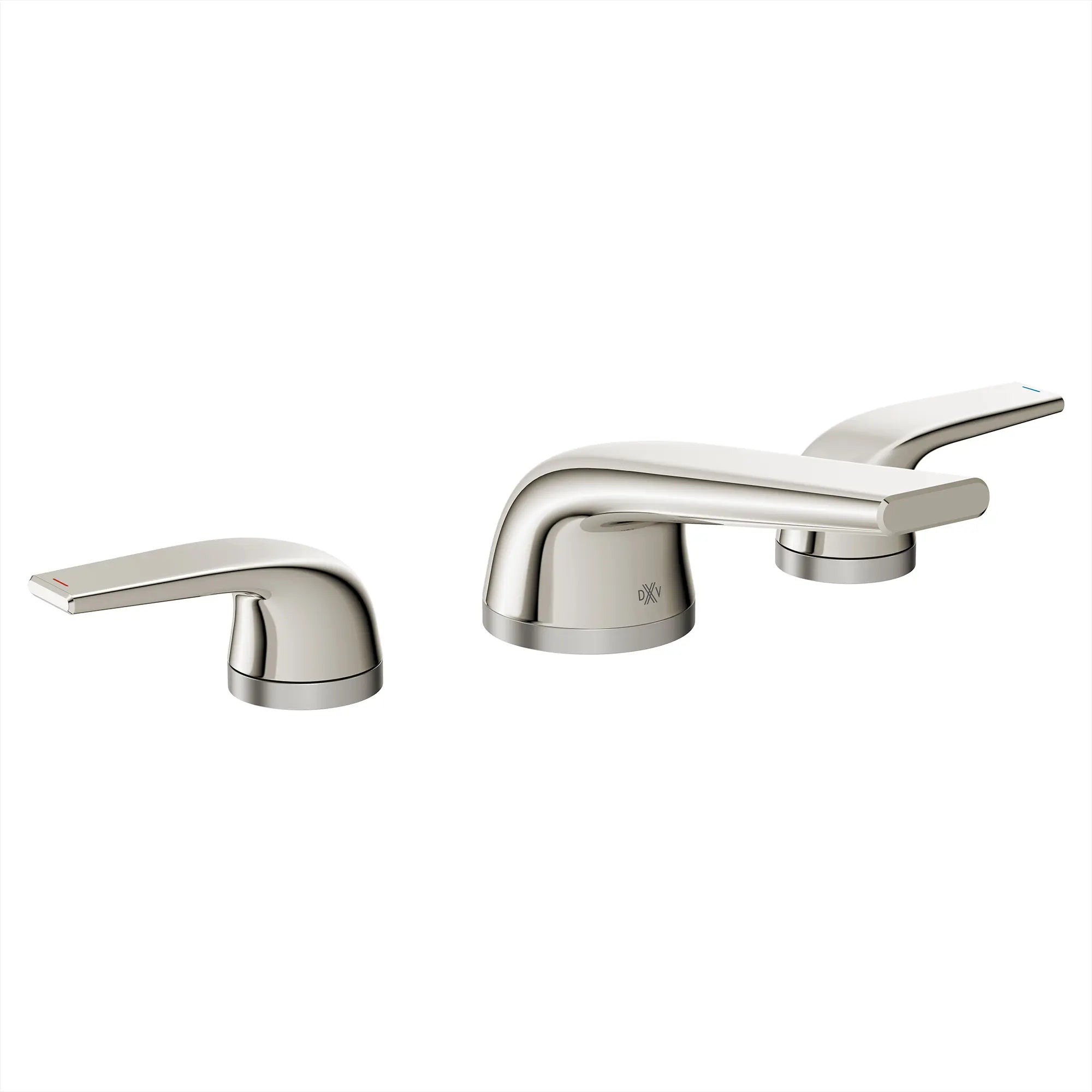 Robinet de lavabo espacé à 2 poignées DXV Modulus avec Indicateurs rouge et bleu sur les poignées à levier  // PLATINUM NICKEL // 95441_D35120802RB.150_CDNwebp.webp