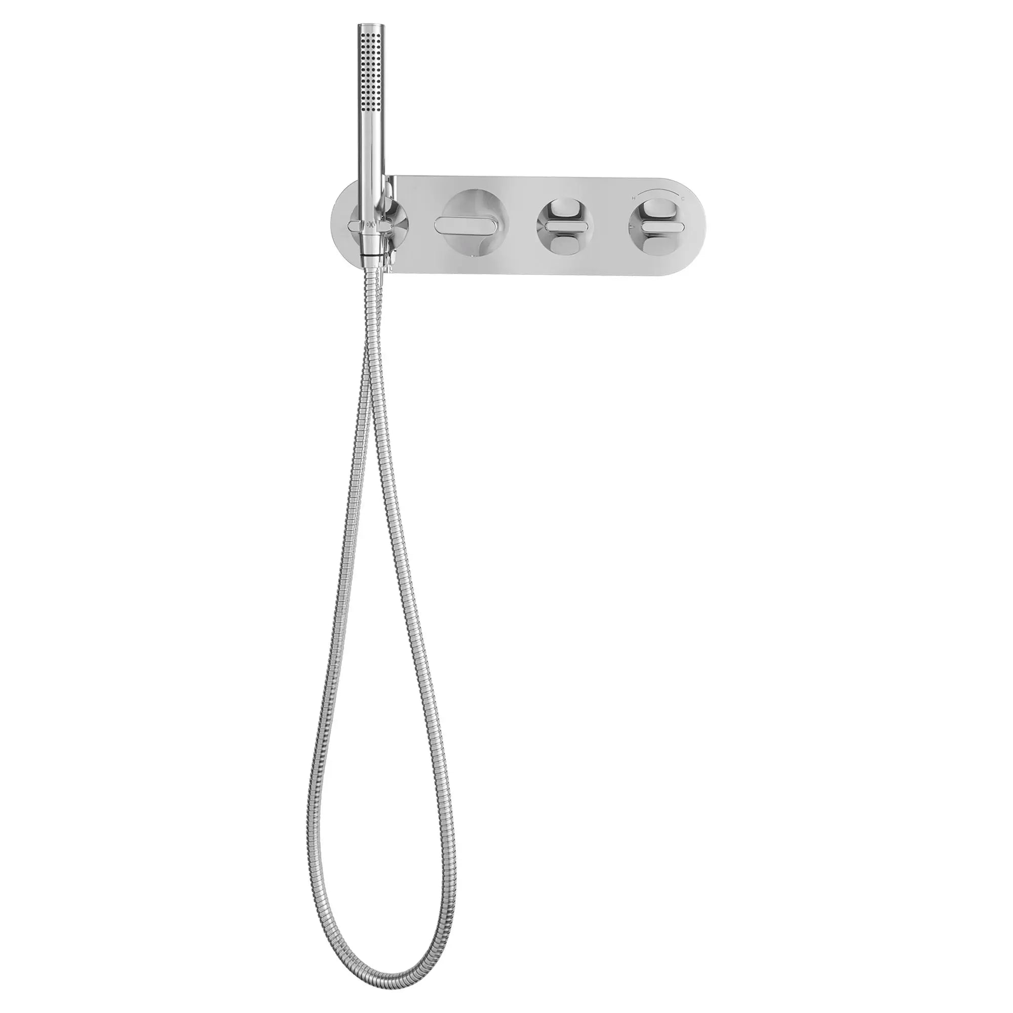 Robinet de bain mural à 2 poignées DXV Modulus avec à douchette // CHROME POLI // 95469_D35120981100_CDNwebp.webp