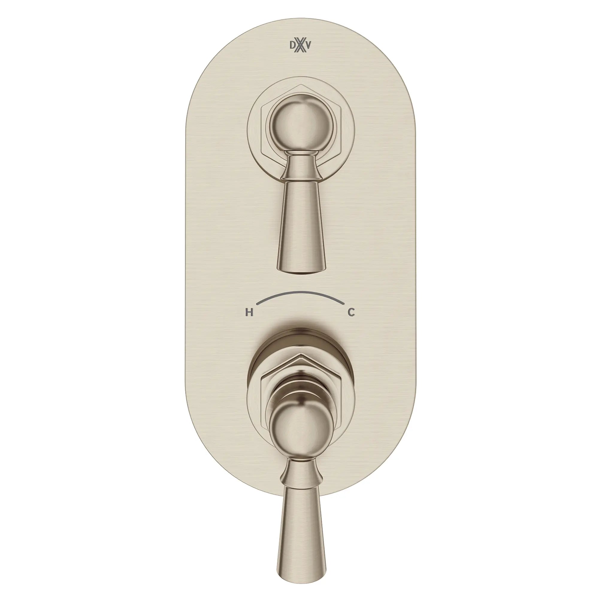 Garniture pour robinet thermostatique à deux poignées Oak Hill avec poignées à levier // NICKEL BROSSÉ // 95759_D35155527.144_CDNwebp.webp