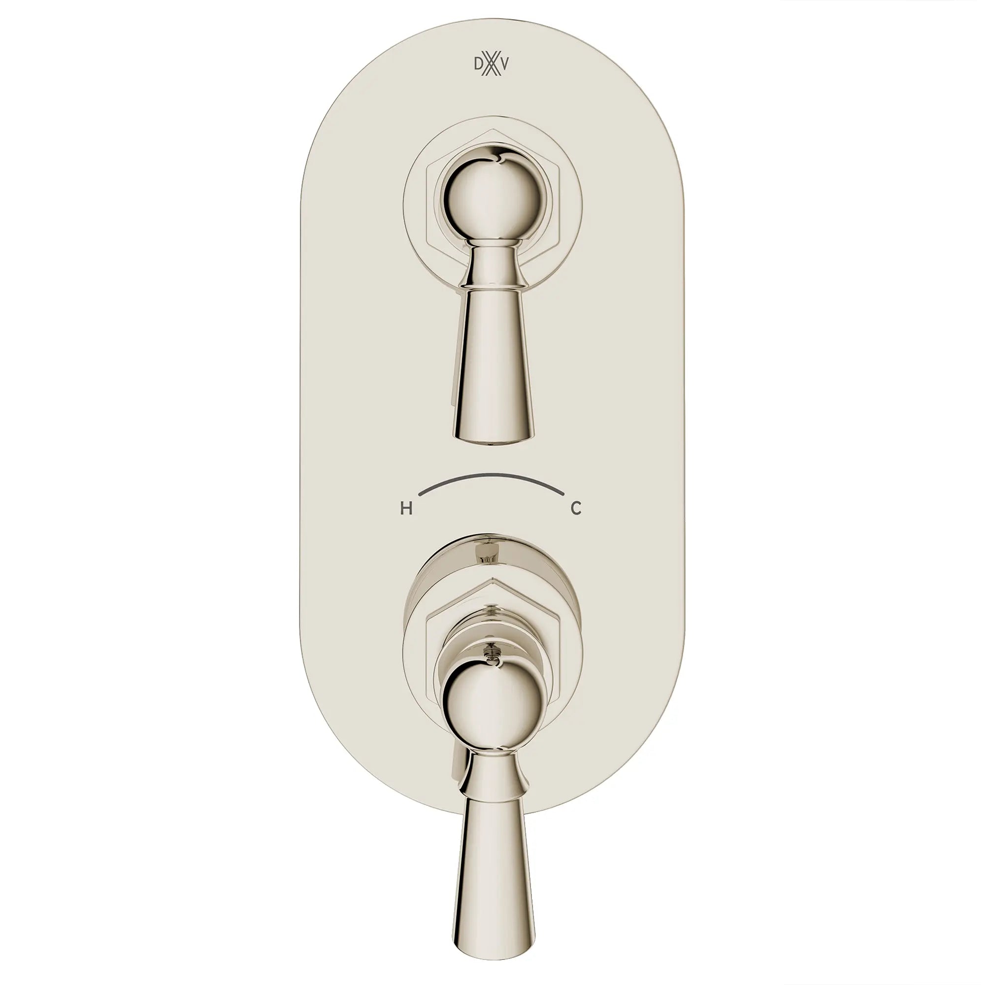 Garniture pour robinet thermostatique à deux poignées Oak Hill avec poignées à levier // PLATINUM NICKEL // 95764_D35155527.150_CDNwebp.webp