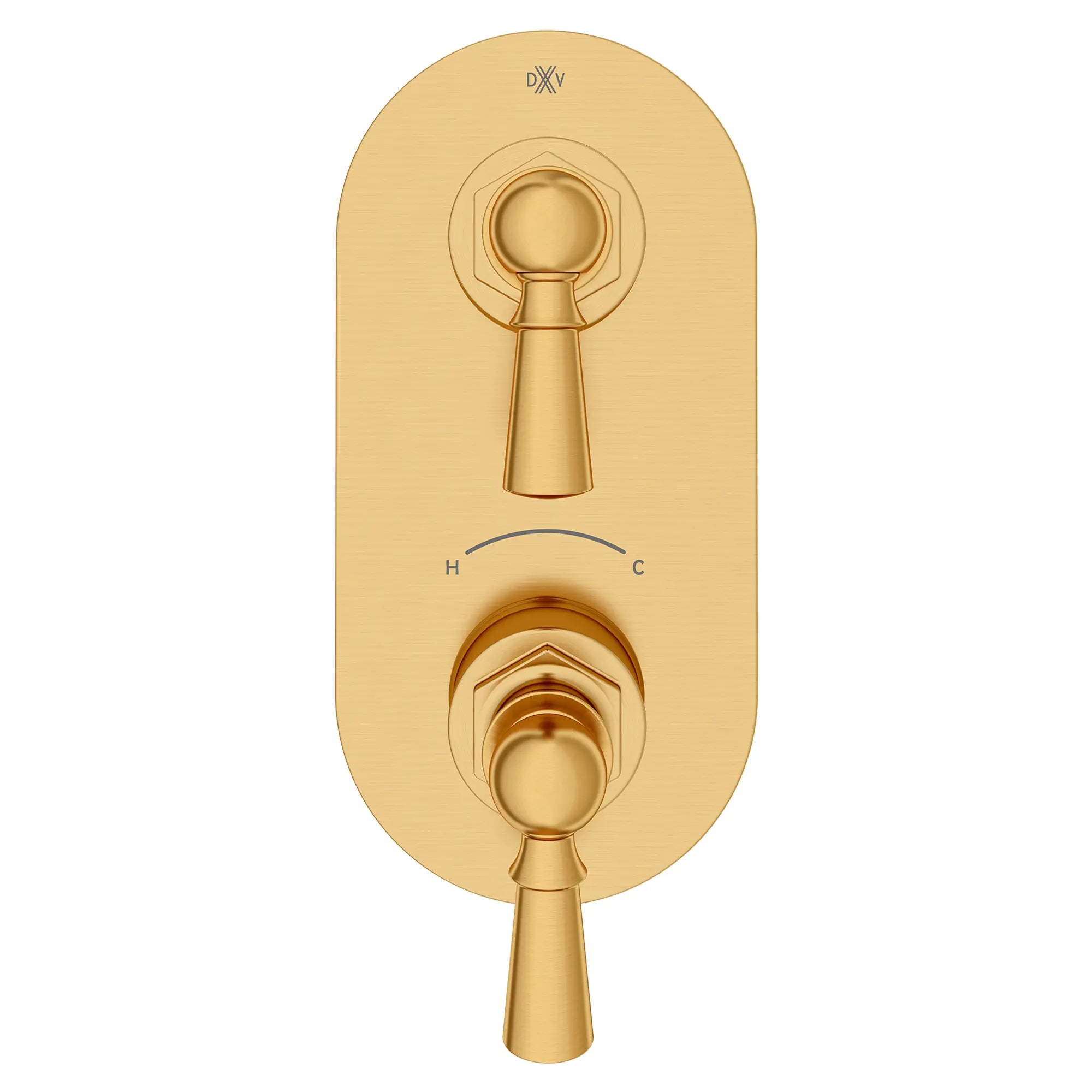 Garniture pour robinet thermostatique à deux poignées Oak Hill avec poignées à levier // SATIN BRASS // 95768_D35155527.427_CDNwebp.webp