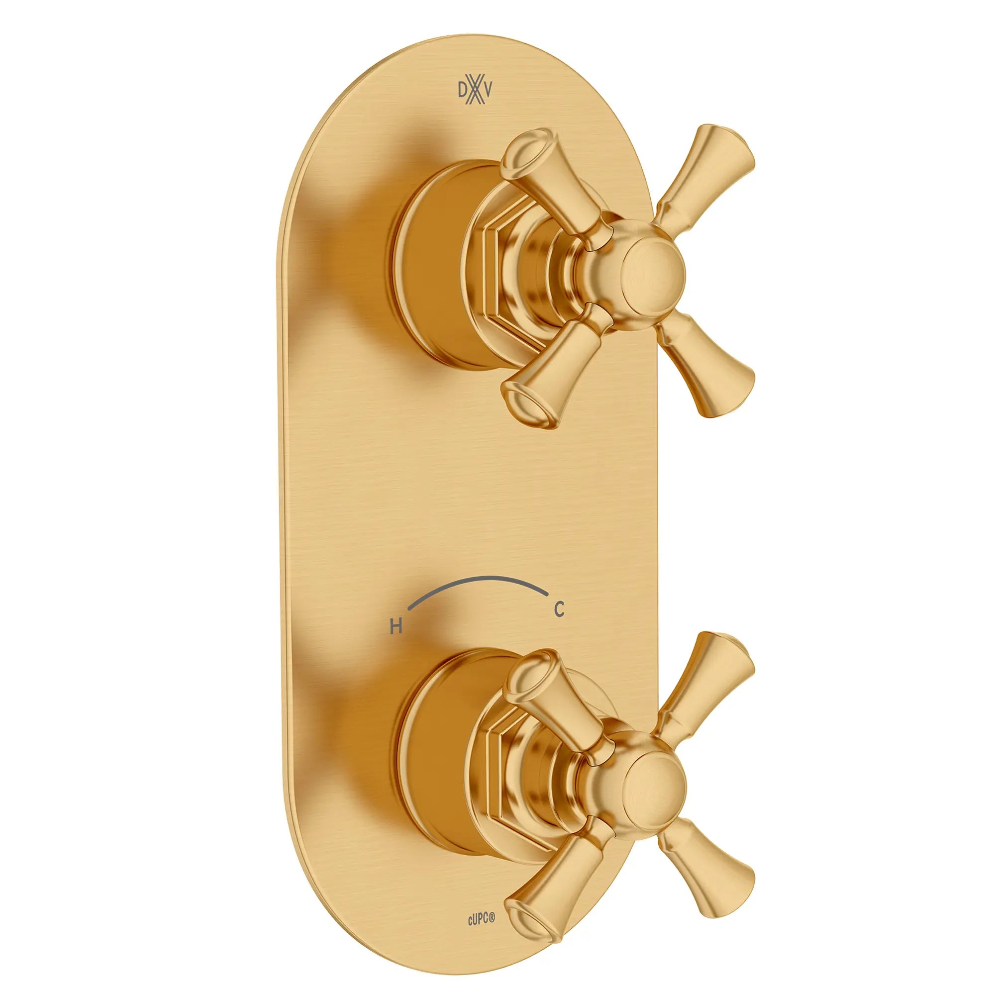 Garniture pour robinet thermostatique à deux poignées Oak Hill avec poignées en croix // SATIN BRASS // 95790_D35155528.427_1_CDNwebp.webp