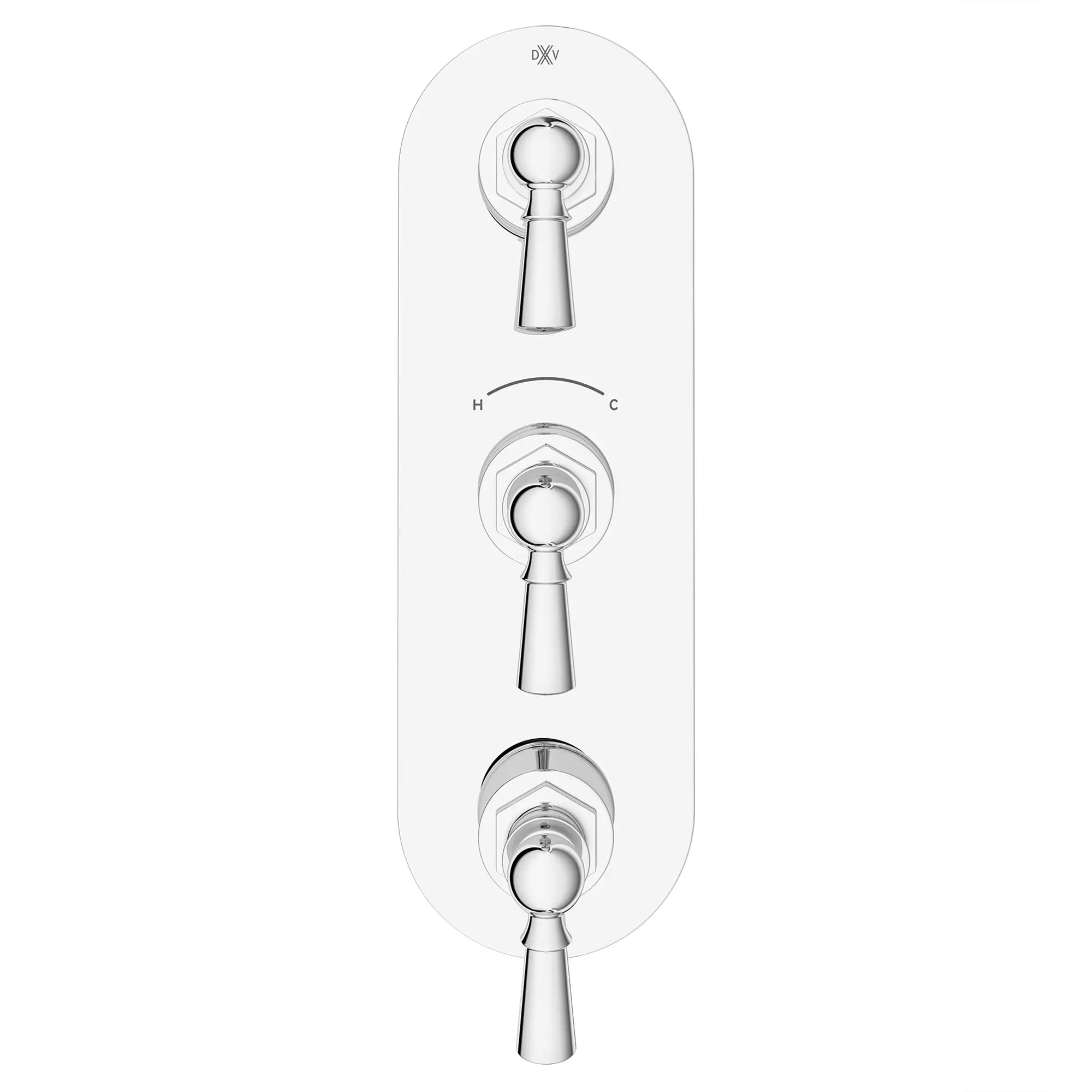 Garniture pour robinet thermostatique à trois poignées Oak Hill avec poignées à levier // CHROME POLI // 95791_D35155537.100_CDNwebp.webp