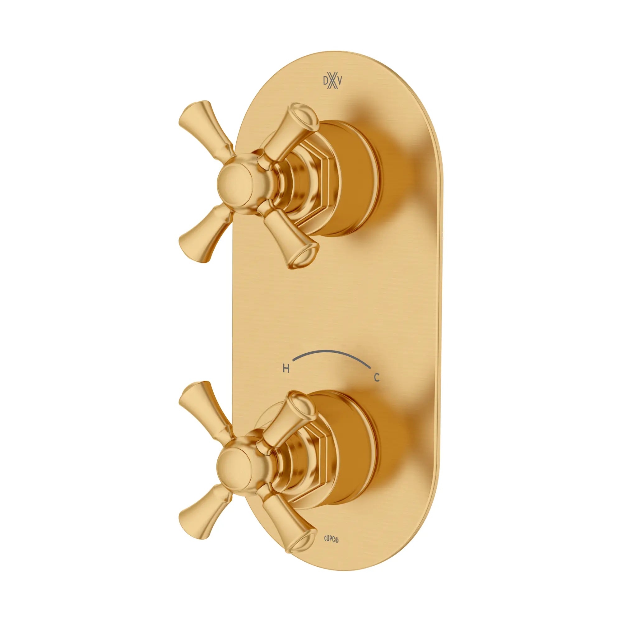 Garniture pour robinet thermostatique à deux poignées Oak Hill avec poignées en croix // SATIN BRASS // 95795_D35155528.427_2_CDNwebp.webp