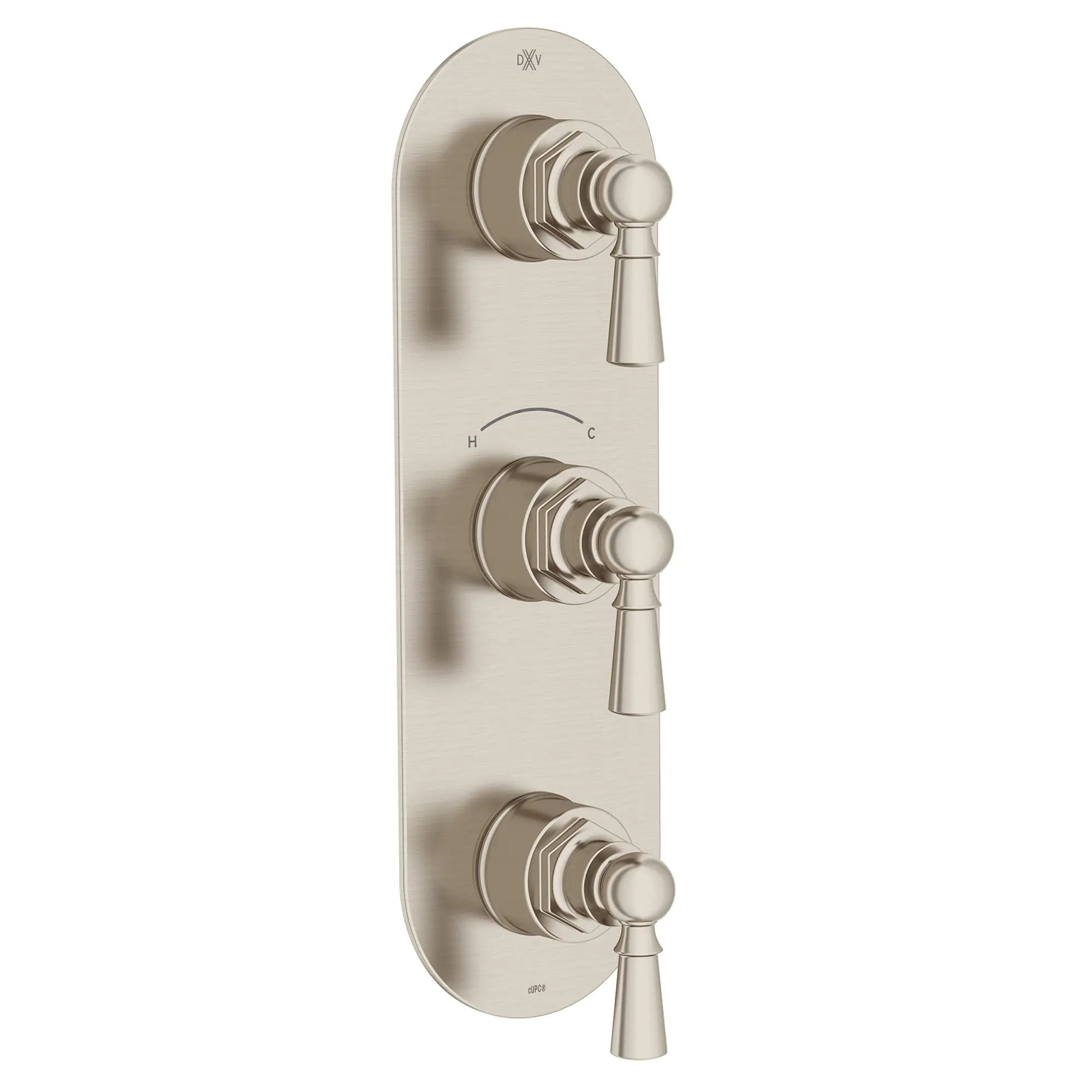 Garniture pour robinet thermostatique à trois poignées Oak Hill avec poignées à levier // NICKEL BROSSÉ // 95799_D35155537.144_1_CDNwebp.webp