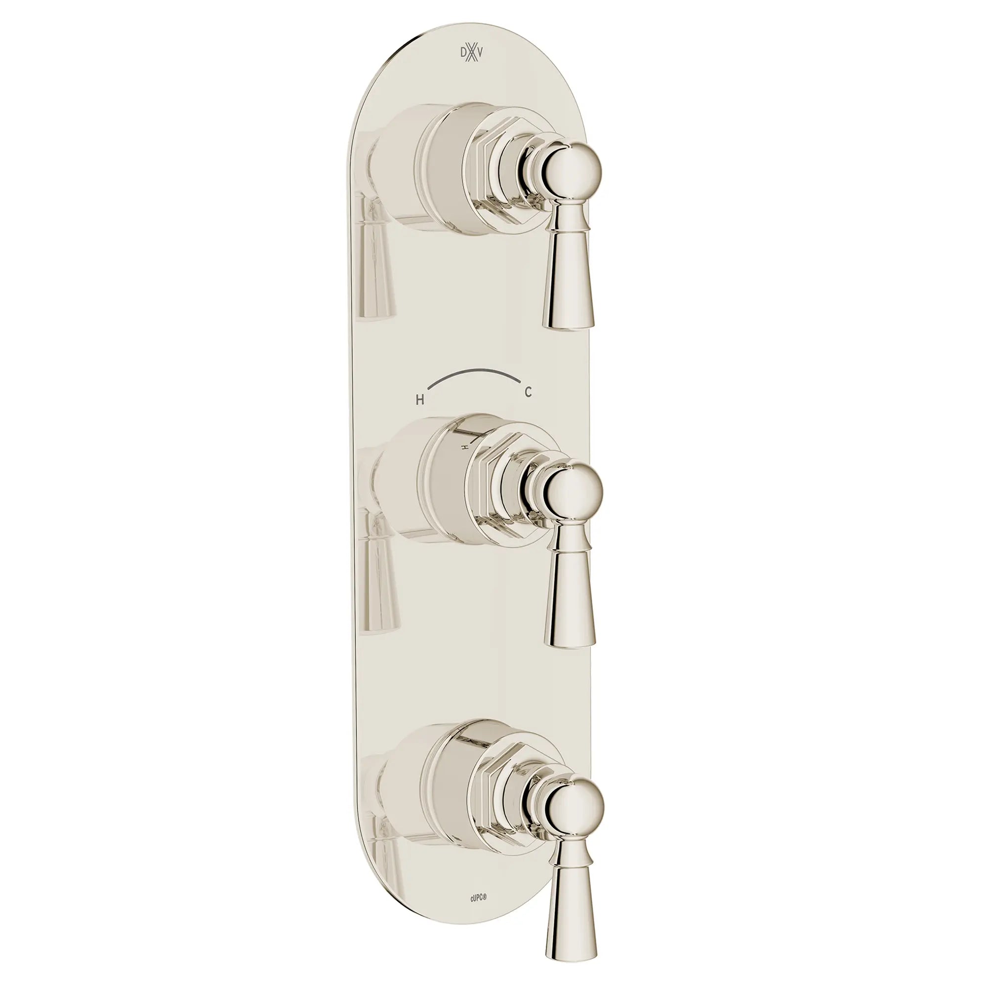 Garniture pour robinet thermostatique à trois poignées Oak Hill avec poignées à levier // PLATINUM NICKEL // 95805_D35155537.150_1_CDNwebp.webp