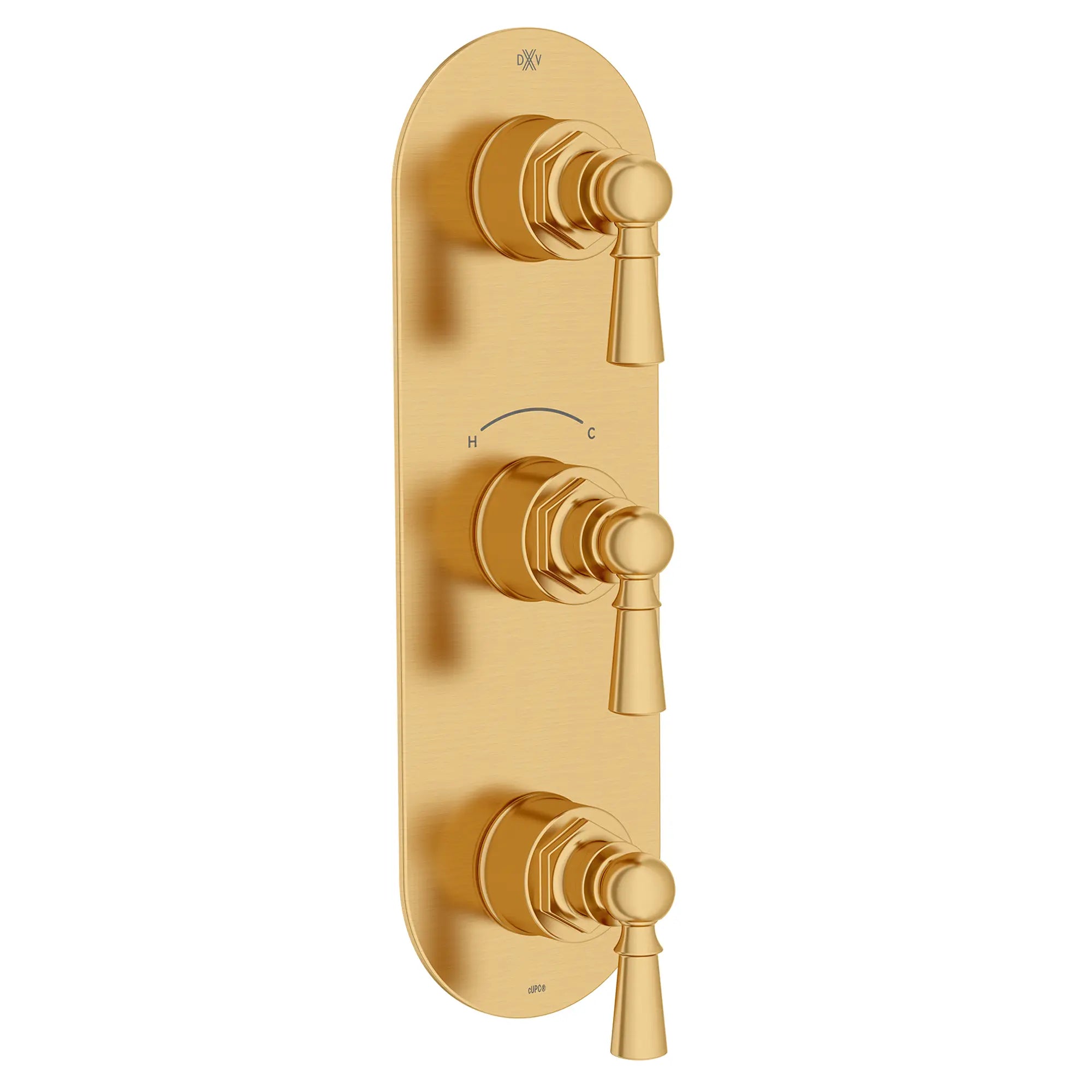 Garniture pour robinet thermostatique à trois poignées Oak Hill avec poignées à levier // SATIN BRASS // 95809_D35155537.427_1_CDNwebp.webp