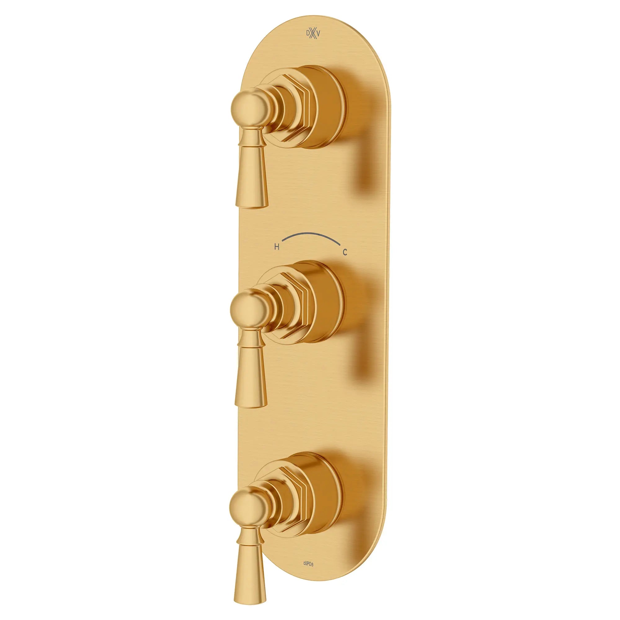 Garniture pour robinet thermostatique à trois poignées Oak Hill avec poignées à levier // SATIN BRASS // 95812_D35155537.427_2_CDNwebp.webp