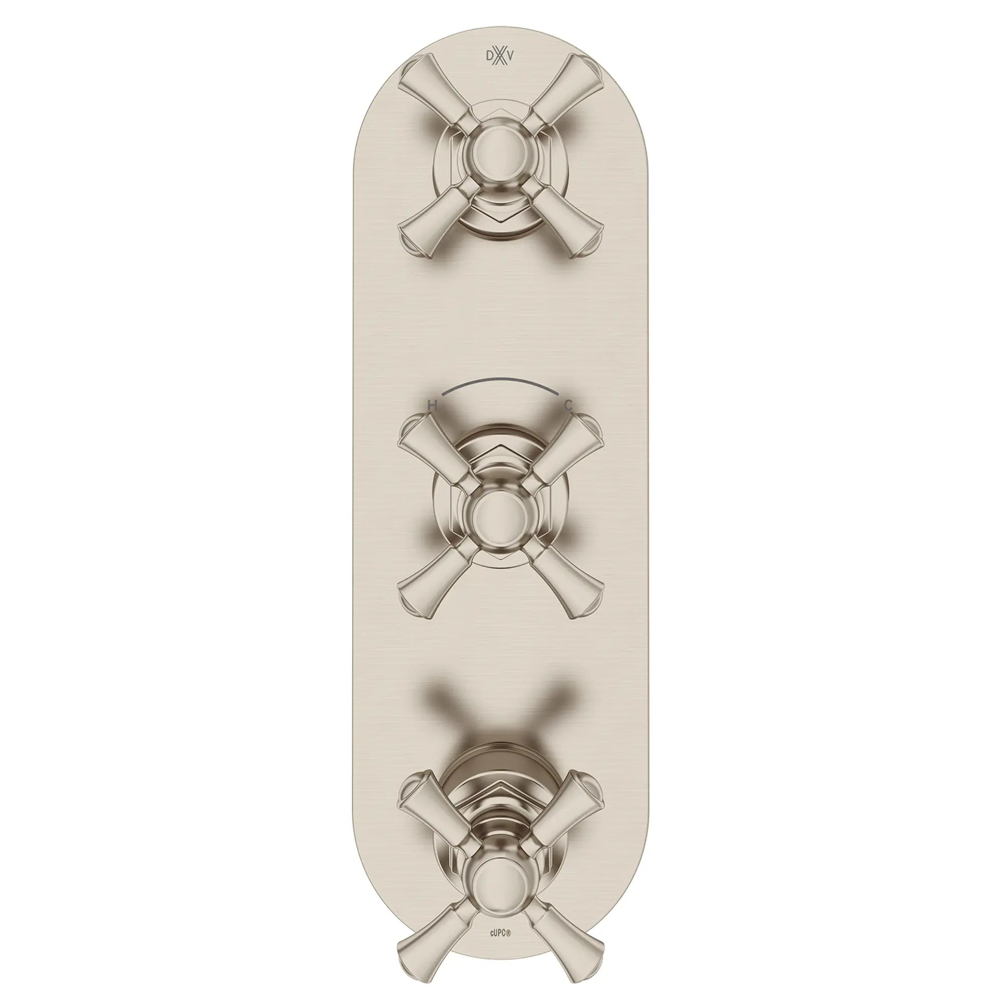 Garniture pour robinet thermostatique à trois poignées Oak Hill avec poignées en croix // NICKEL BROSSÉ // 95819_D35155538.144_CDNwebp.webp