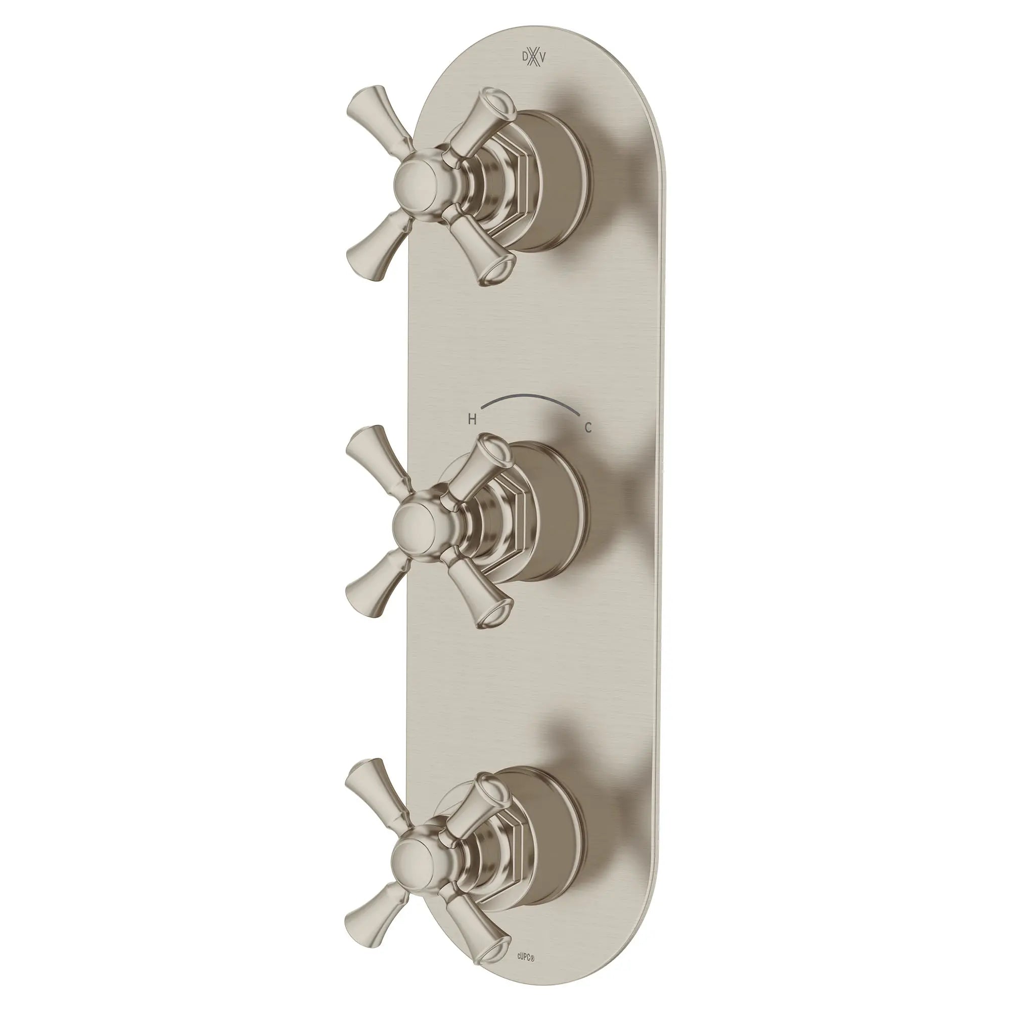 Garniture pour robinet thermostatique à trois poignées Oak Hill avec poignées en croix // NICKEL BROSSÉ // 95823_D35155538.144_2_CDNwebp.webp