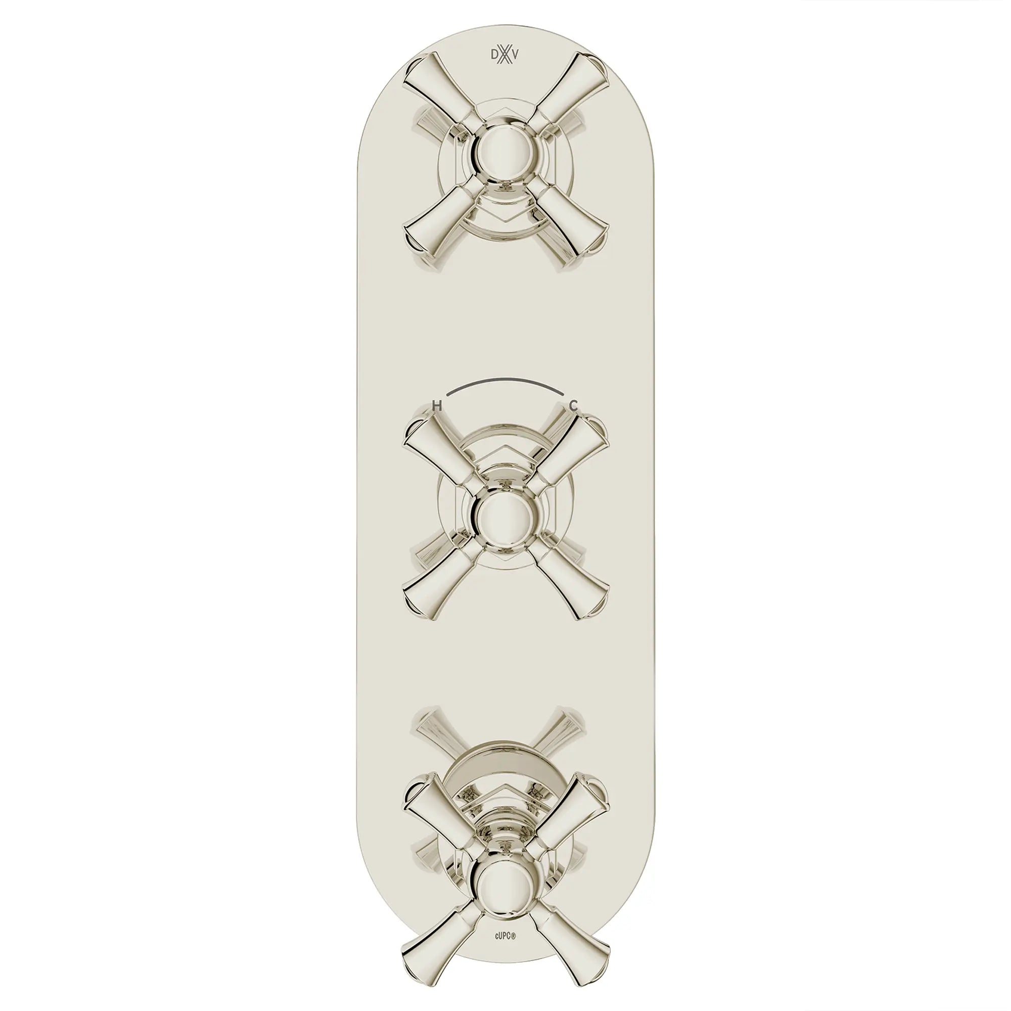 Garniture pour robinet thermostatique à trois poignées Oak Hill avec poignées en croix // PLATINUM NICKEL // 95824_D35155538.150_CDNwebp.webp