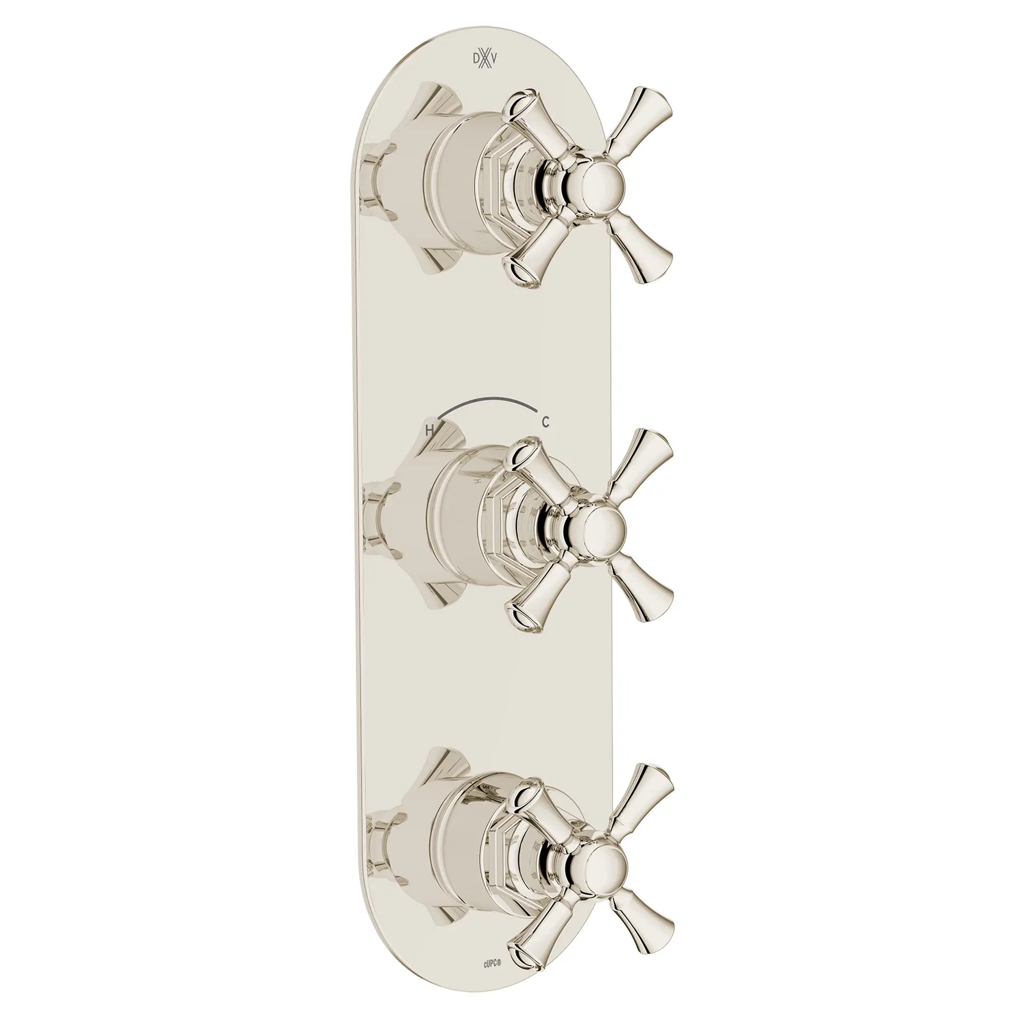 Garniture pour robinet thermostatique à trois poignées Oak Hill avec poignées en croix // PLATINUM NICKEL // 95827_D35155538.150_1_CDNwebp.webp