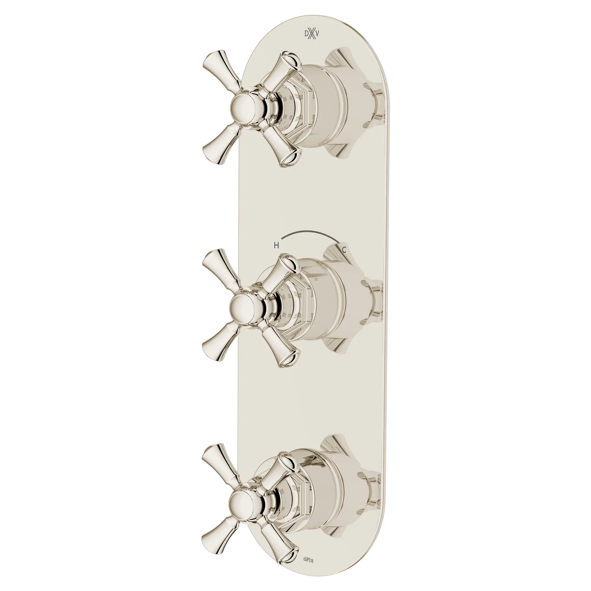 Garniture pour robinet thermostatique à trois poignées Oak Hill avec poignées en croix // PLATINUM NICKEL // 95829_D35155538.150_2_CDNwebp.webp