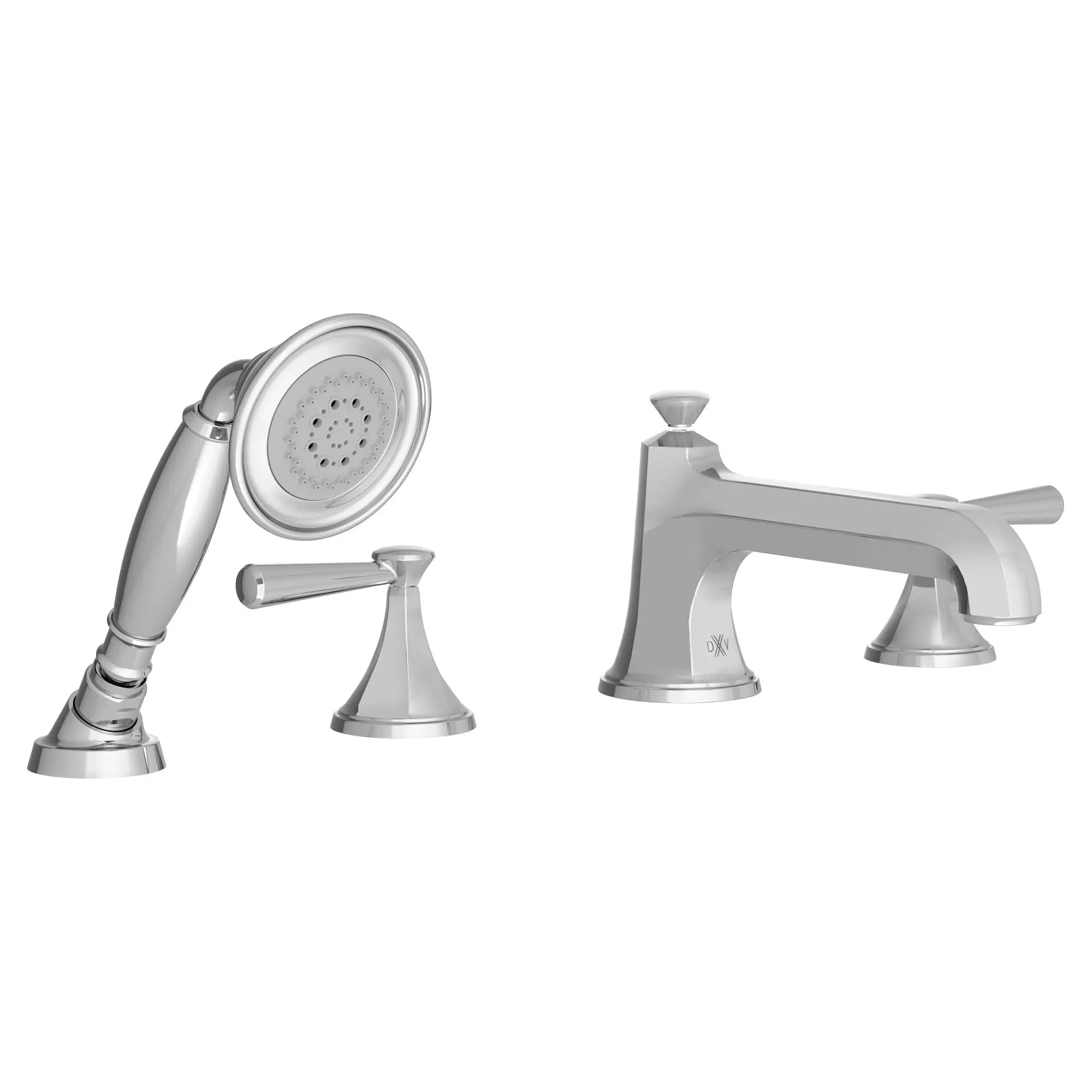 Robinet de bain romain à 2 poignées Fitzgerald avec à douchette et poignées à levier // CHROME POLI // 96055_D35160900100_CDNwebp.webp