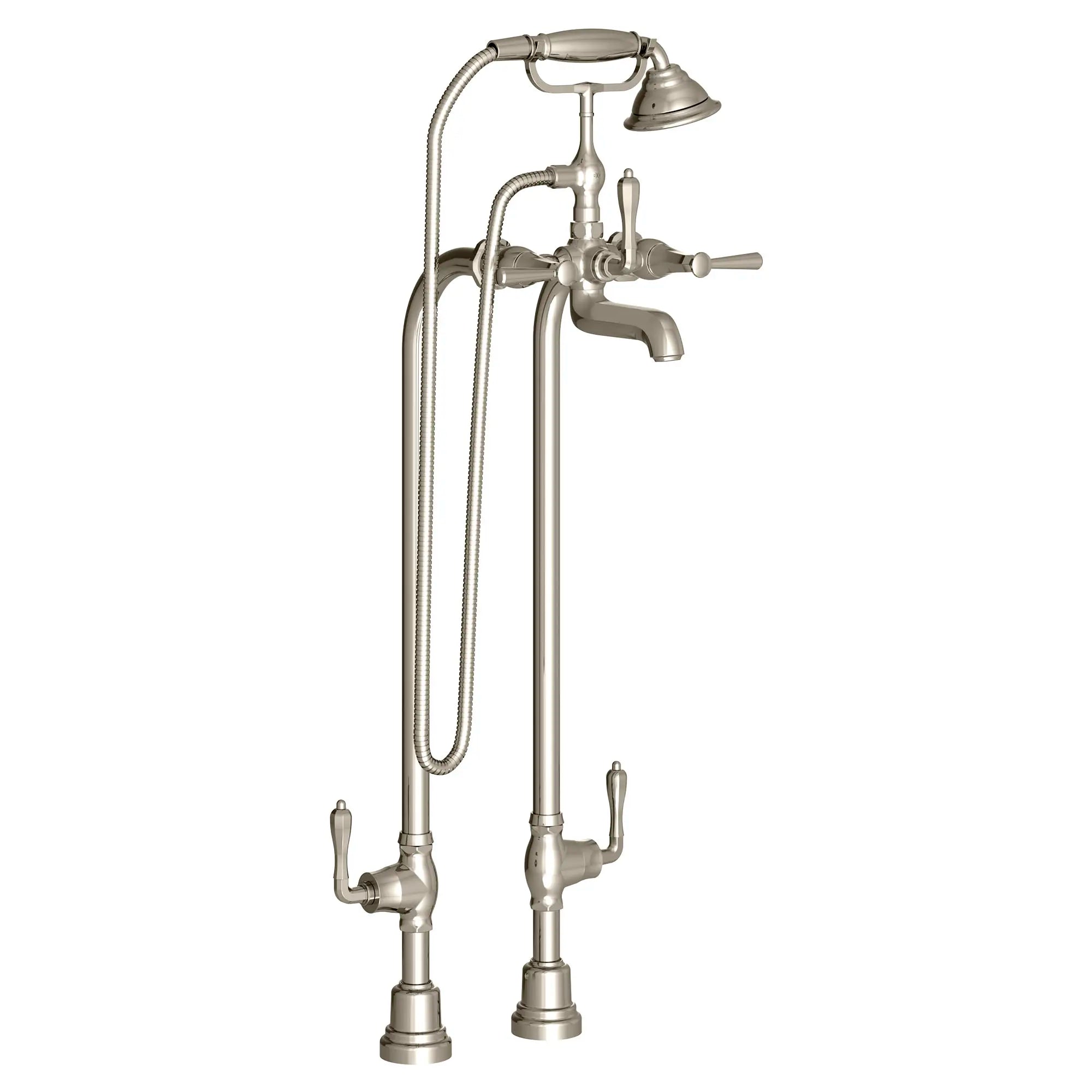 Robinet de bain à installation au plancher Fitzgerald avec à douchette et poignées à levier // PLATINUM NICKEL // 96071_D35160950150_CDNwebp.webp