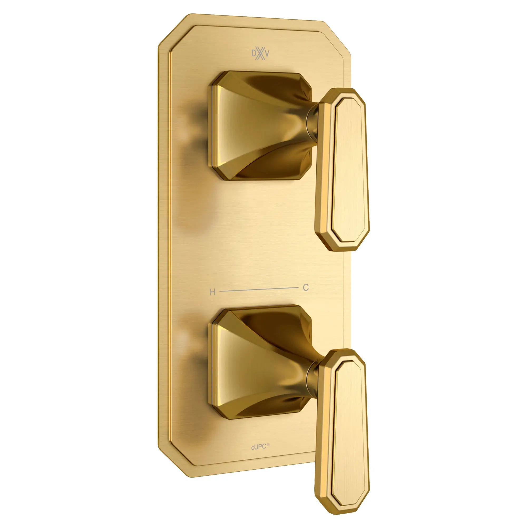Garniture pour robinet thermostatique à deux poignées Belshire avec poignées à levier // SATIN BRASS // 96258_D35170527427_1_CDNwebp.webp