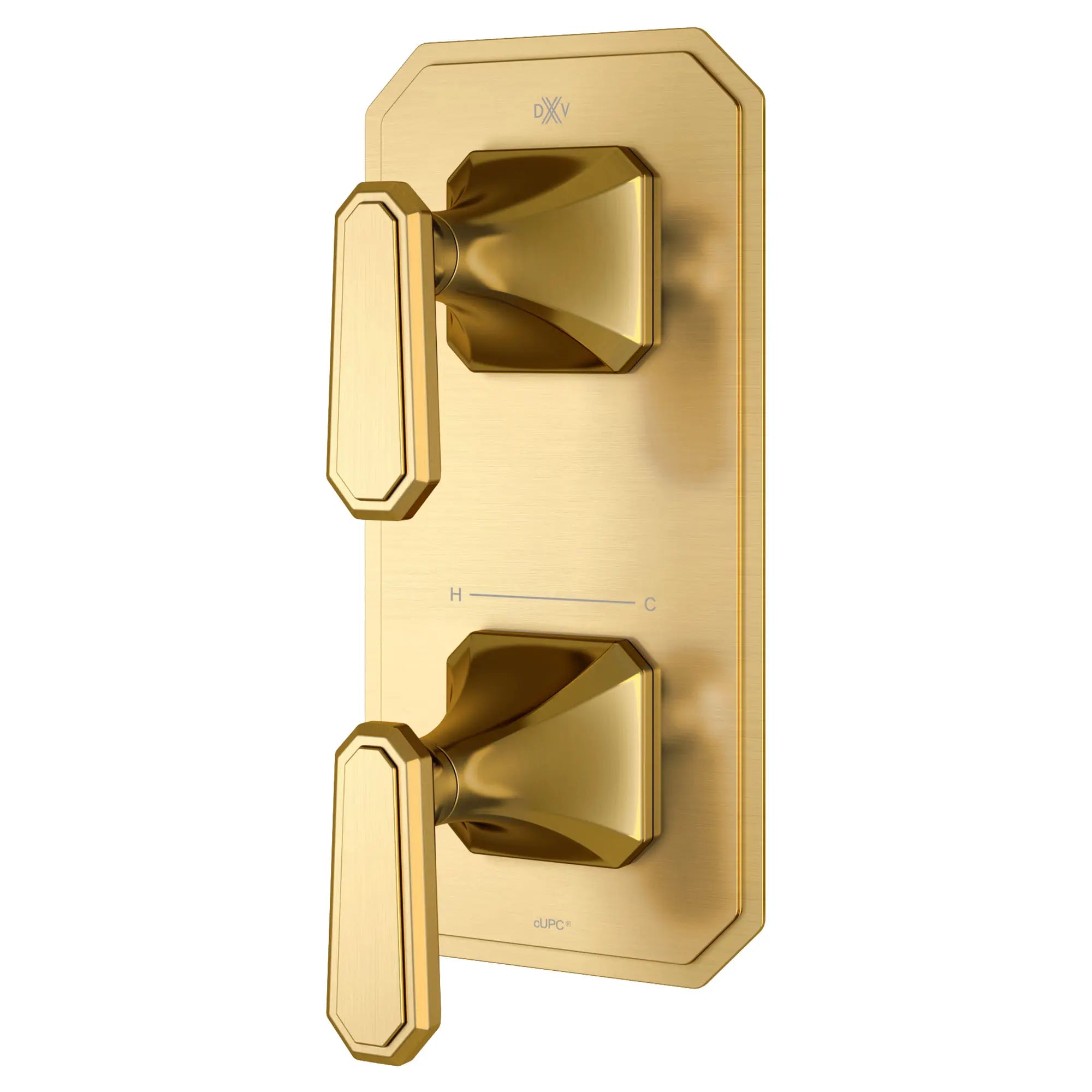 Garniture pour robinet thermostatique à deux poignées Belshire avec poignées à levier // SATIN BRASS // 96259_D35170527427_2_CDNwebp.webp