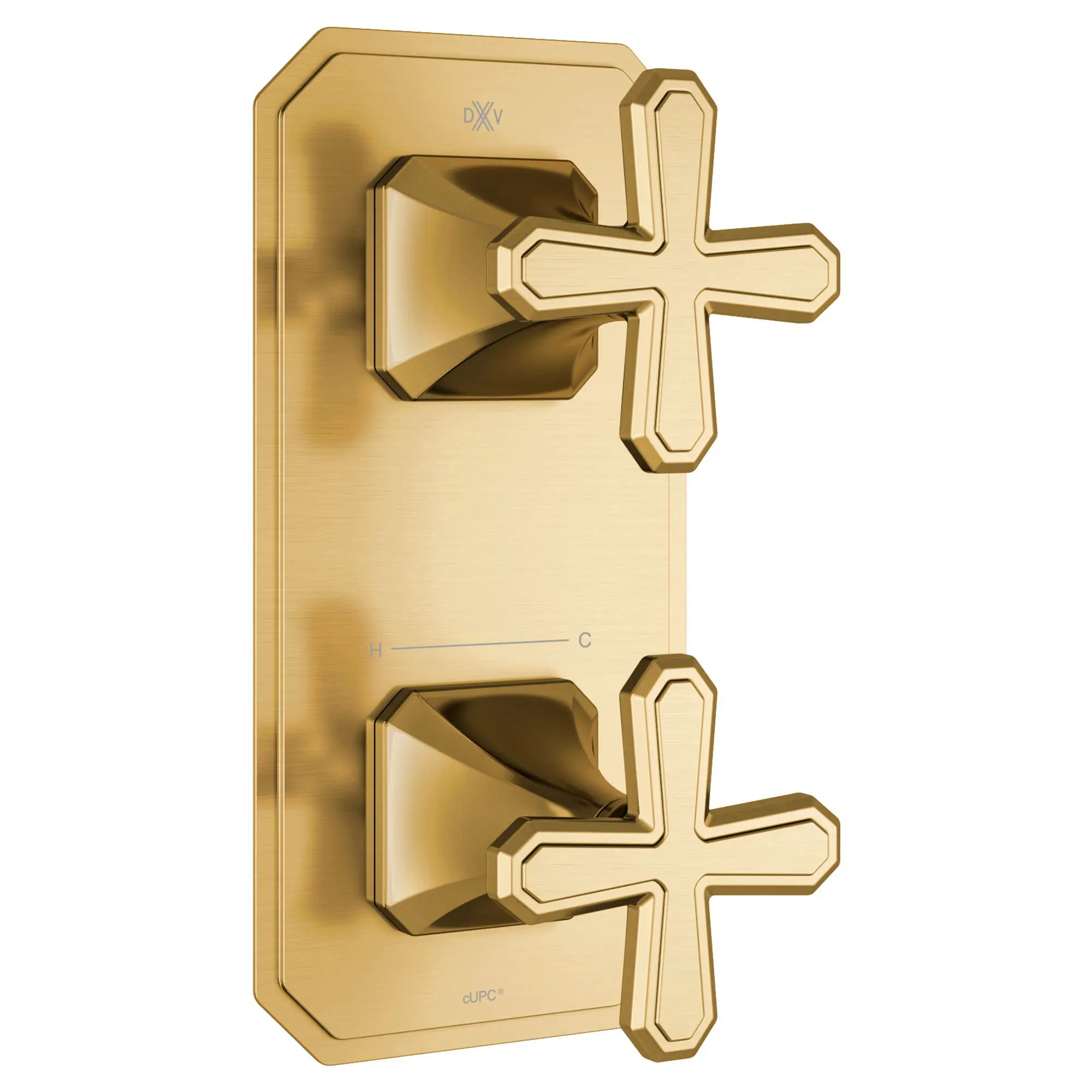 Garniture pour robinet thermostatique à deux poignées Belshire avec poignées en croix // SATIN BRASS // 96284_D35170528427_1_CDNwebp.webp