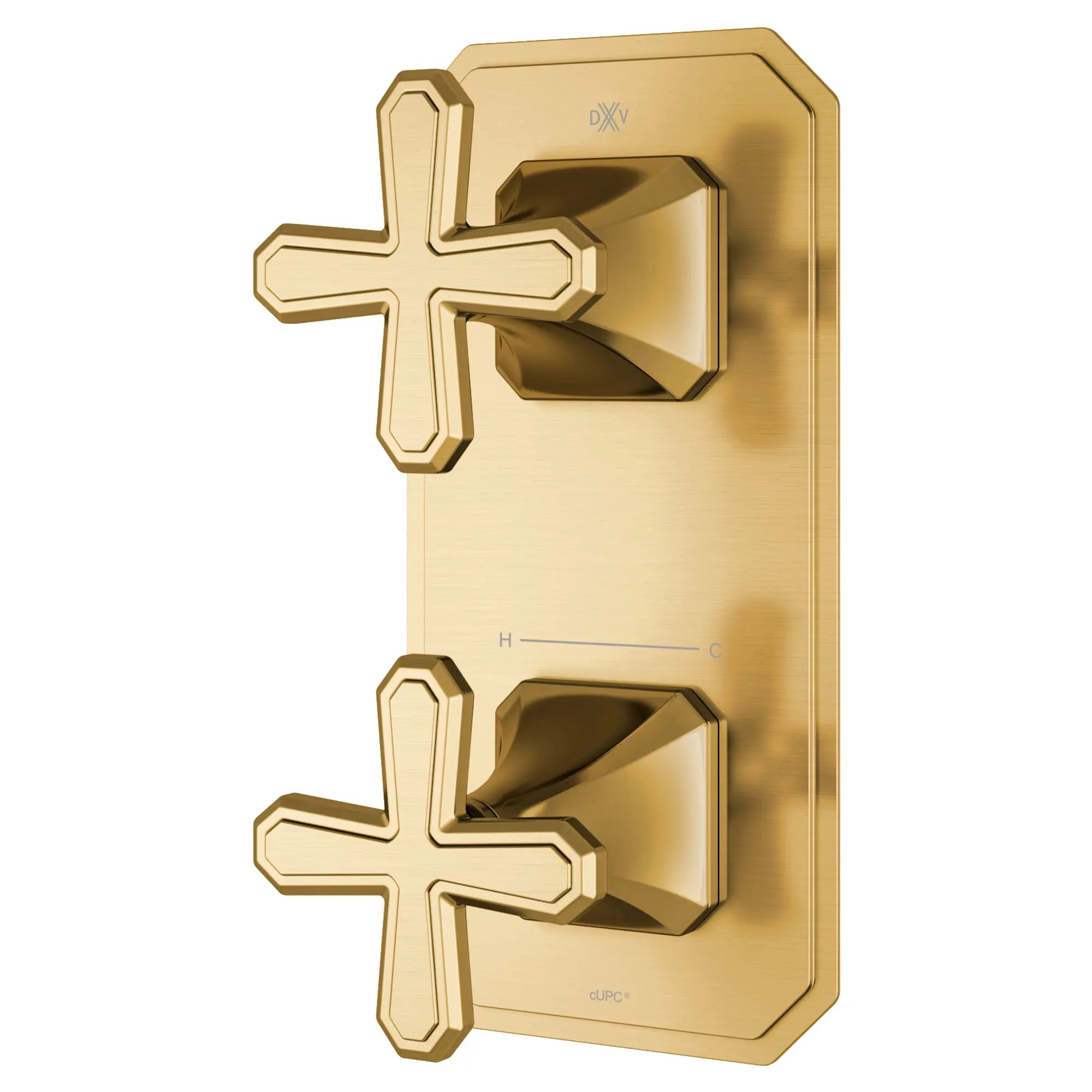 Garniture pour robinet thermostatique à deux poignées Belshire avec poignées en croix // SATIN BRASS // 96285_D35170528427_2_CDNwebp.webp