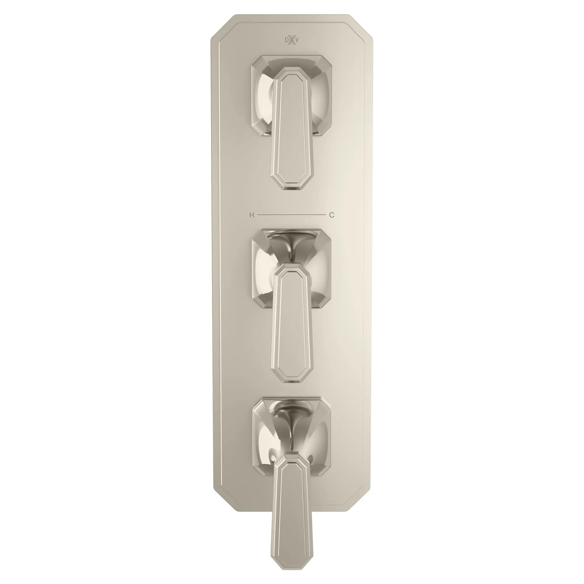 Garniture pour robinet thermostatique à trois poignées Belshire avec poignées à levier // PLATINUM NICKEL // 96322_D35170537150_CDNwebp.webp