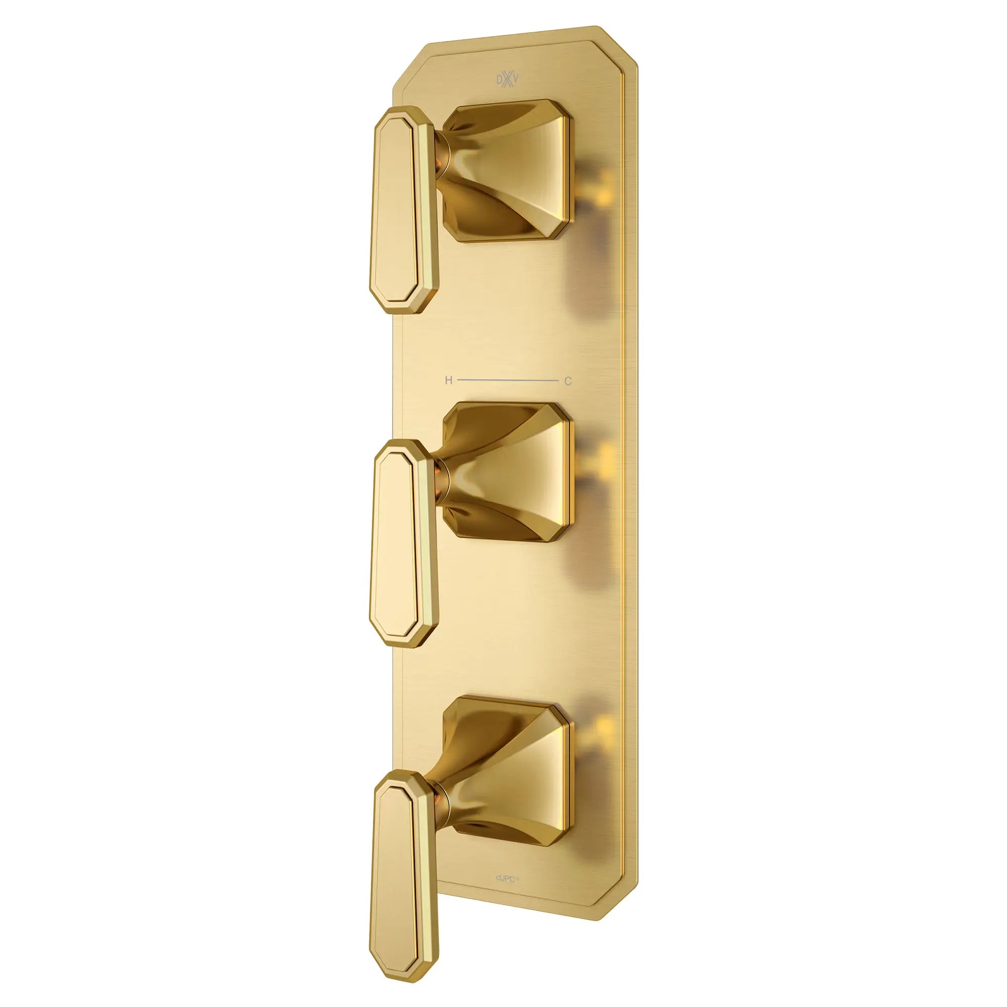 Garniture pour robinet thermostatique à trois poignées Belshire avec poignées à levier // SATIN BRASS // 96330_D35170537427_2_CDNwebp.webp