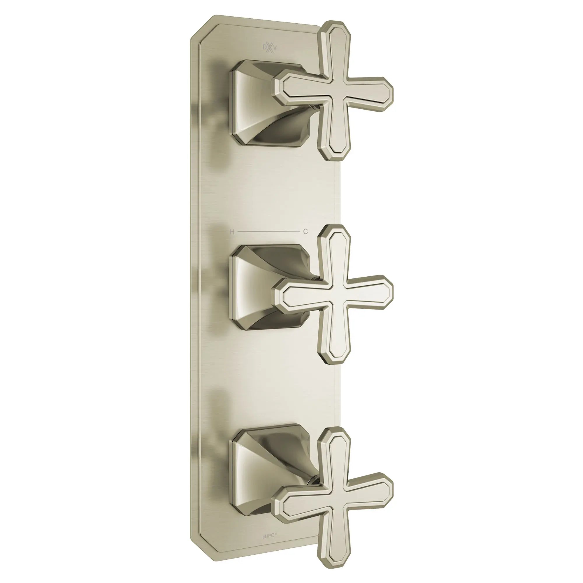 Garniture pour robinet thermostatique à trois poignées Belshire avec poignées en croix // NICKEL BROSSÉ // 96344_D35170538144_1_CDNwebp.webp
