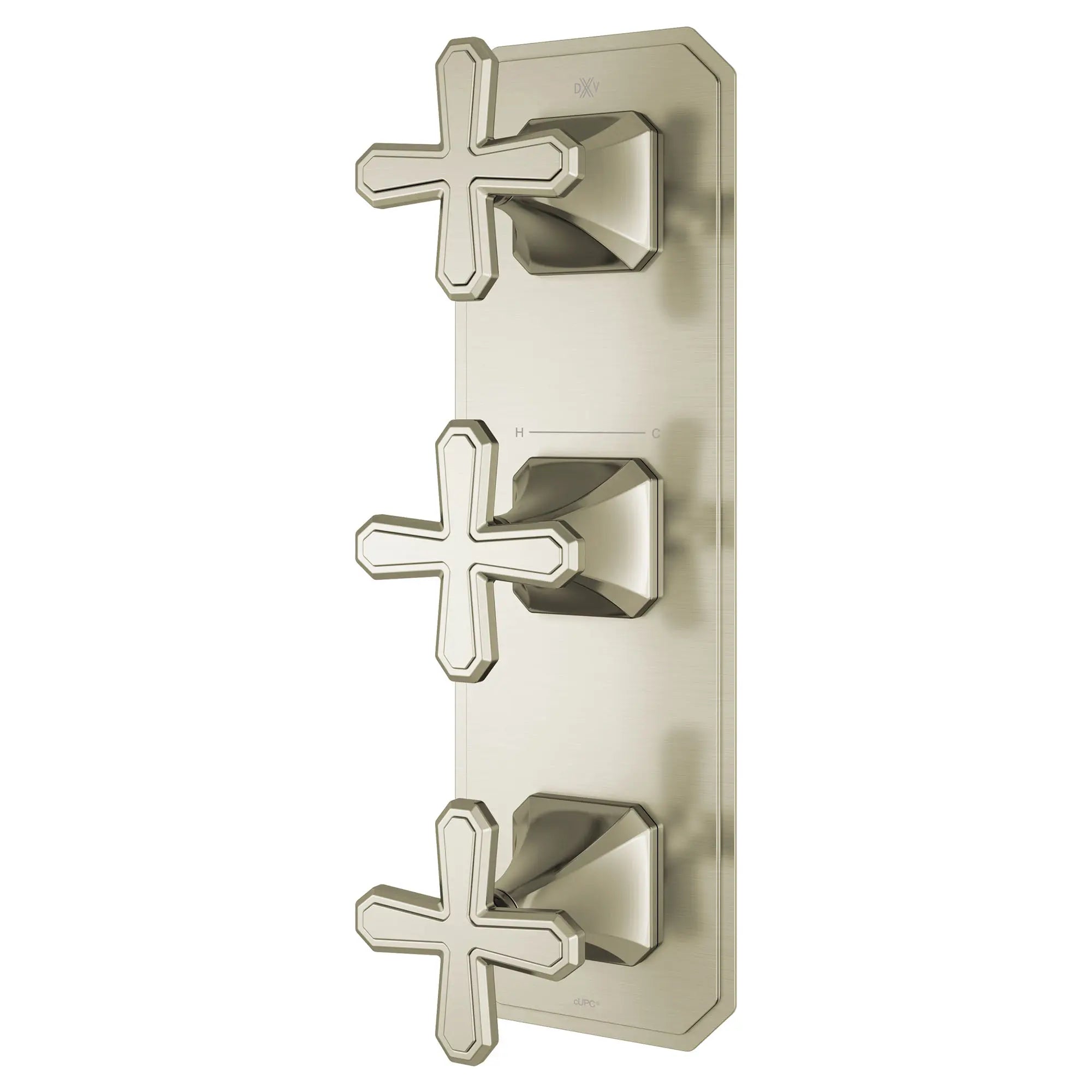 Garniture pour robinet thermostatique à trois poignées Belshire avec poignées en croix // NICKEL BROSSÉ // 96349_D35170538144_2_CDNwebp.webp