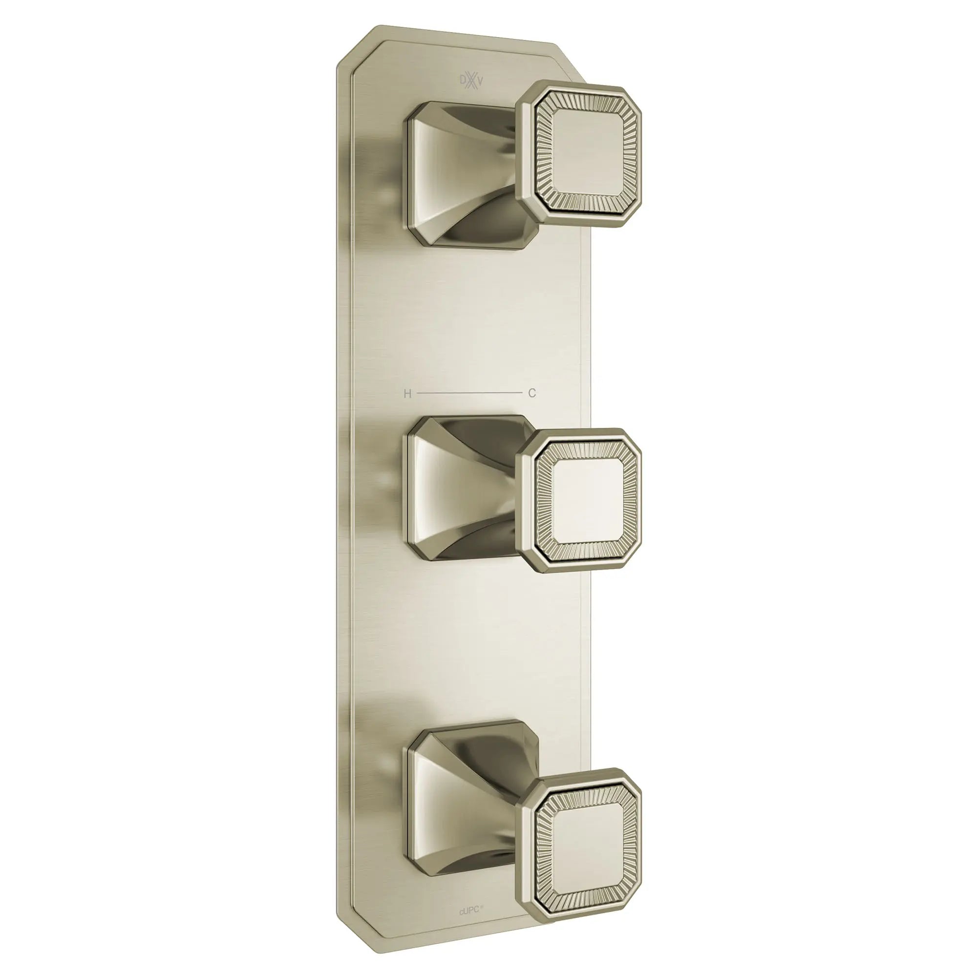 Garniture pour robinet thermostatique à trois poignées Belshire avec poignées pleines // NICKEL BROSSÉ // 96374_D35170539144_1_CDNwebp.webp
