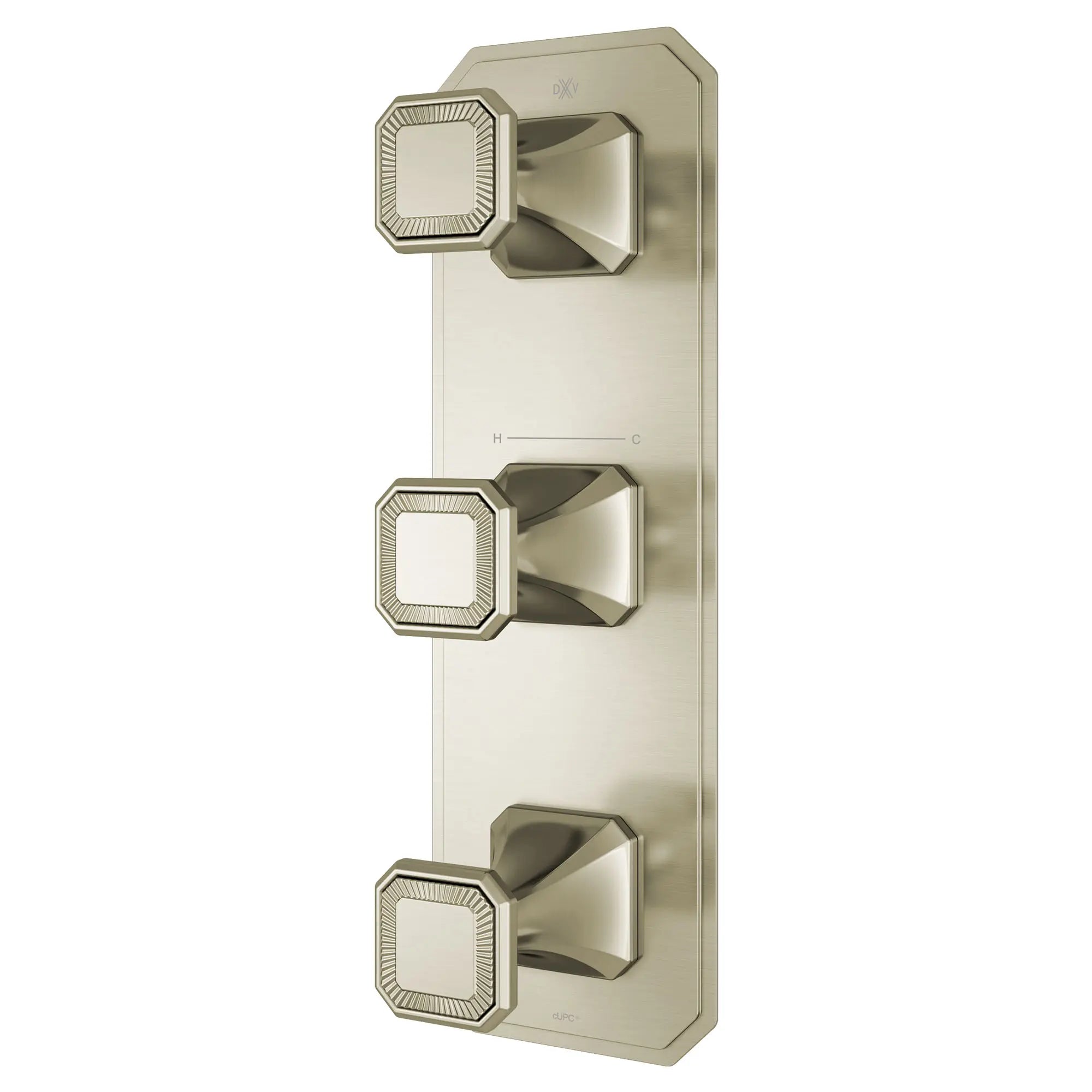 Garniture pour robinet thermostatique à trois poignées Belshire avec poignées pleines // NICKEL BROSSÉ // 96386_D35170539144_2_CDNwebp.webp