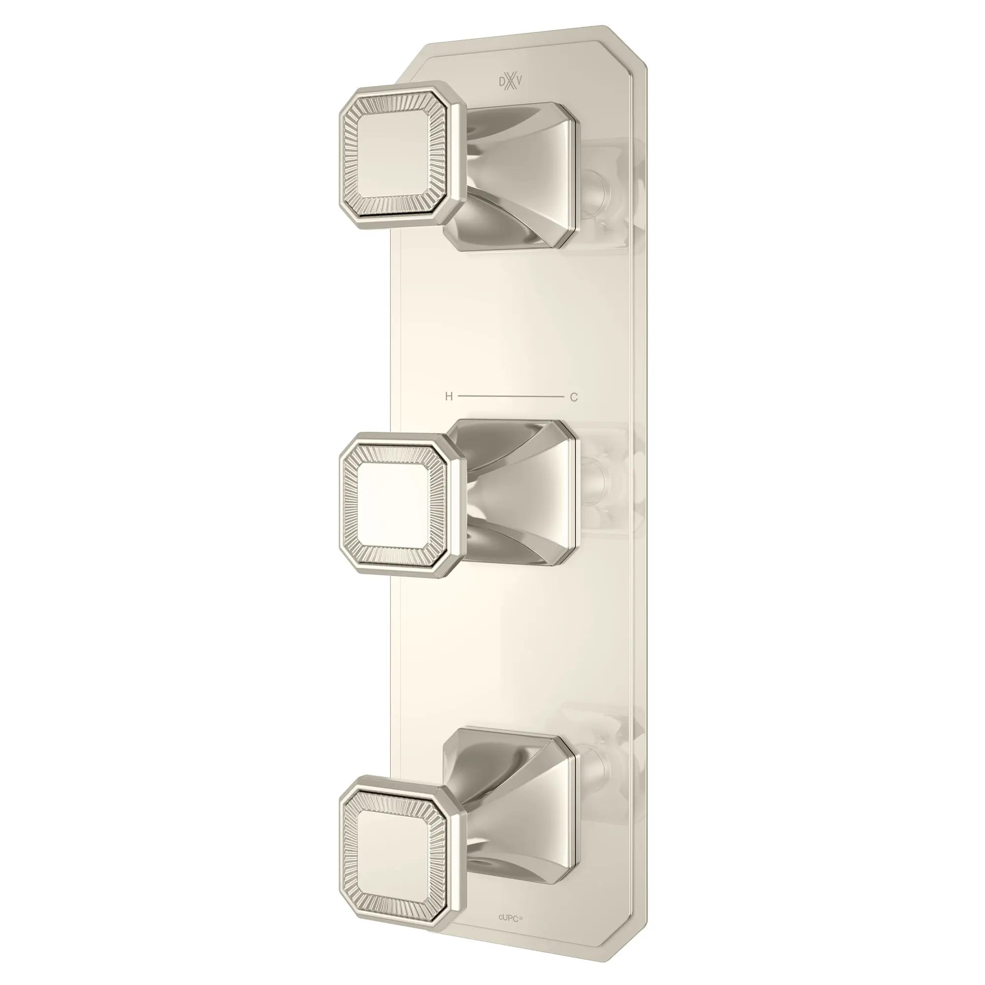 Garniture pour robinet thermostatique à trois poignées Belshire avec poignées pleines // PLATINUM NICKEL // 96390_D35170539150_2_CDNwebp.webp