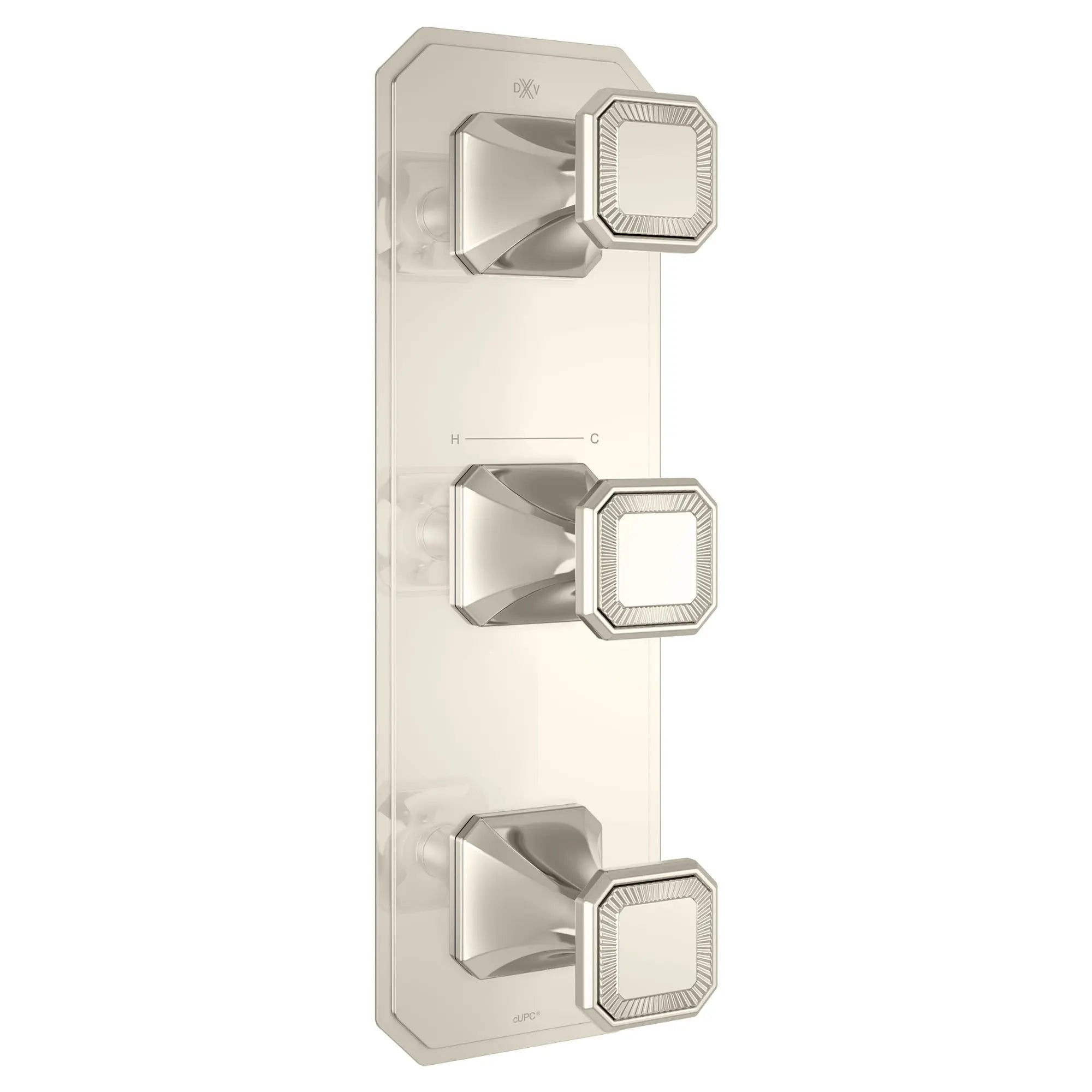 Garniture pour robinet thermostatique à trois poignées Belshire avec poignées pleines // PLATINUM NICKEL // 96393_D35170539150_1_CDNwebp.webp