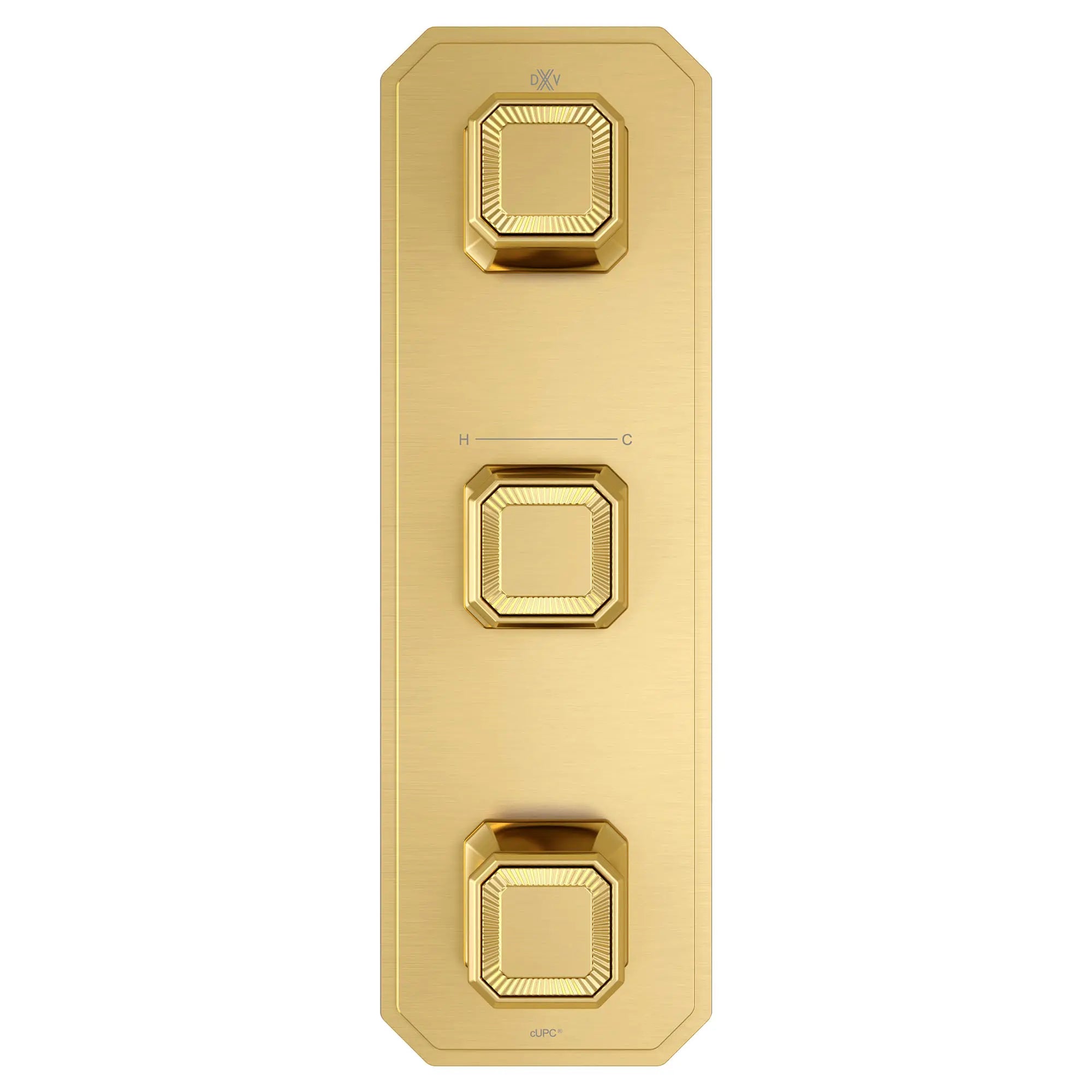 Garniture pour robinet thermostatique à trois poignées Belshire avec poignées pleines // SATIN BRASS // 96404_D35170539427_CDNwebp.webp