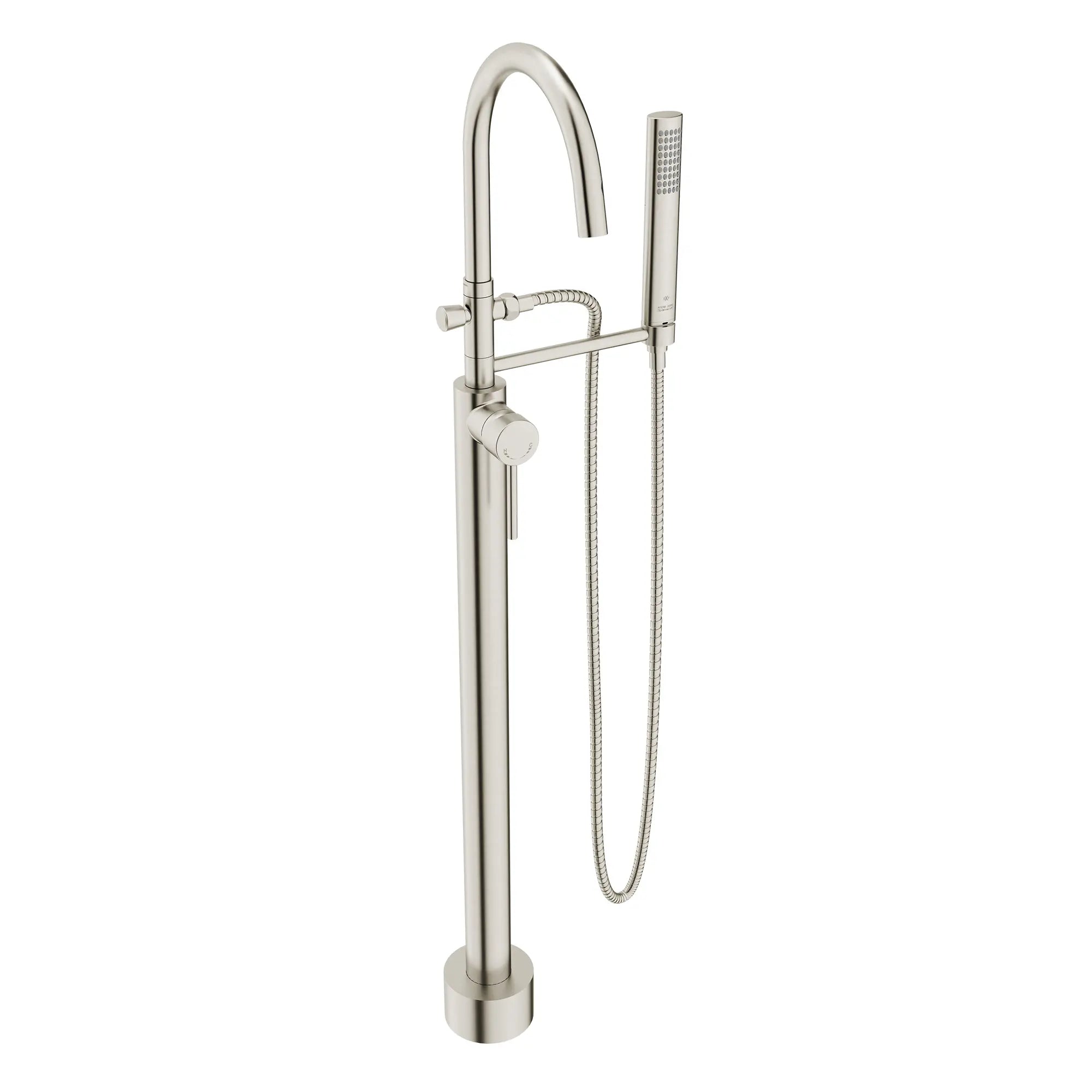 Robinet de bain à installation au plancher Contemporain avec à douchette et poignée à levier // NICKEL BROSSÉ // 97179_D35901971.144_CDNwebp.webp